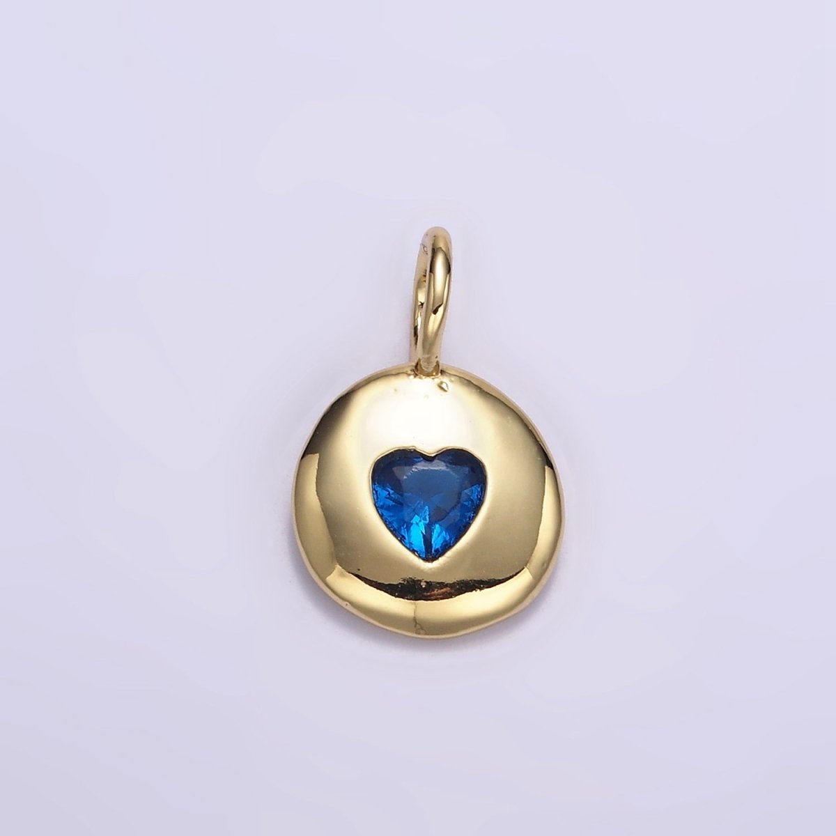 24K Gold Filled Heart CZ Birthstone Round Bezel Charm | AA049 - AA054 - DLUXCA