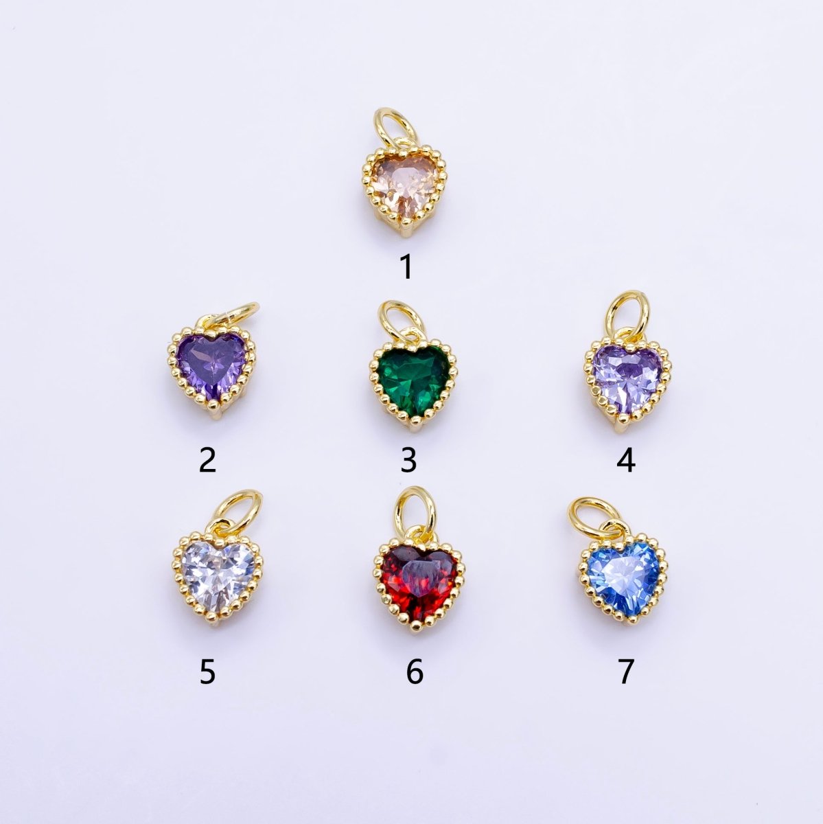 24K Gold Filled Heart CZ Dotted Mini Charm | E043 - E046 - DLUXCA