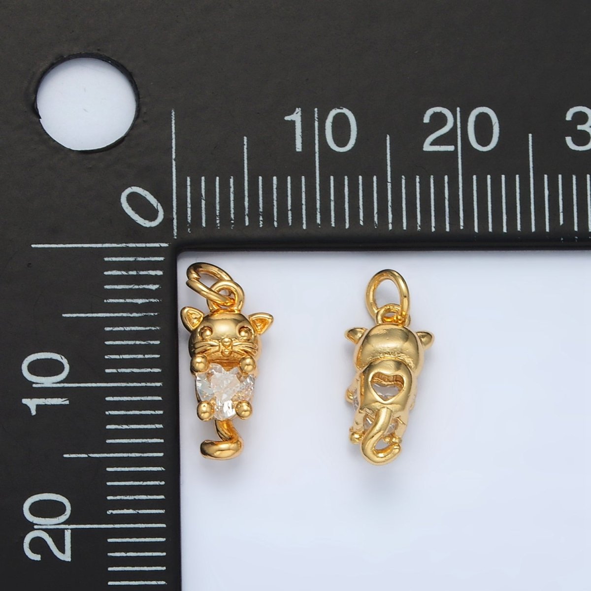 24K Gold Filled Heart CZ Kitty Kitten Cat Pet Charm | AC159 - DLUXCA