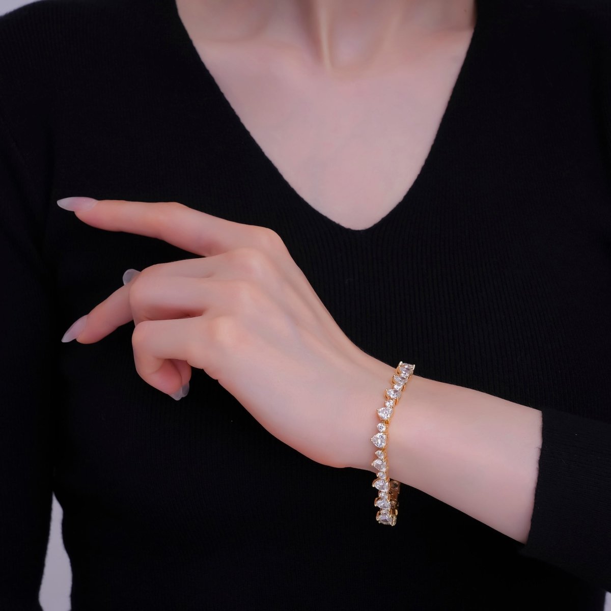 24K Gold Filled Heart CZ Tennis Chain 7 Inch Bracelet in Gold & Silver | WA - 2859 WA - 2860 - DLUXCA