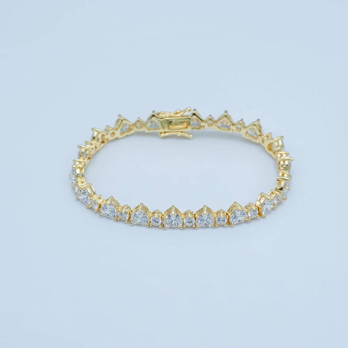 24K Gold Filled Heart CZ Tennis Chain 7 Inch Bracelet in Gold & Silver | WA - 2859 WA - 2860 - DLUXCA