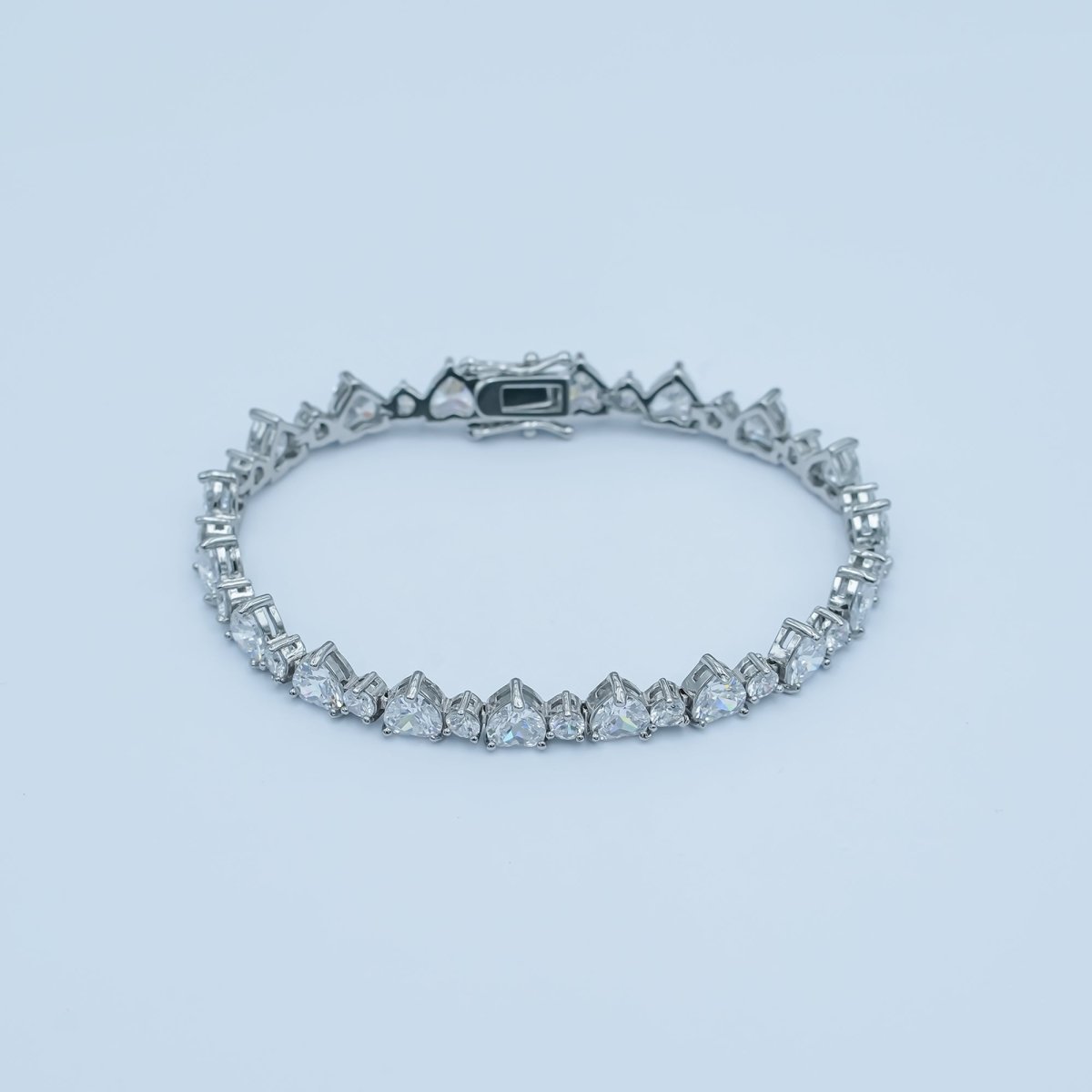 24K Gold Filled Heart CZ Tennis Chain 7 Inch Bracelet in Gold & Silver | WA - 2859 WA - 2860 - DLUXCA