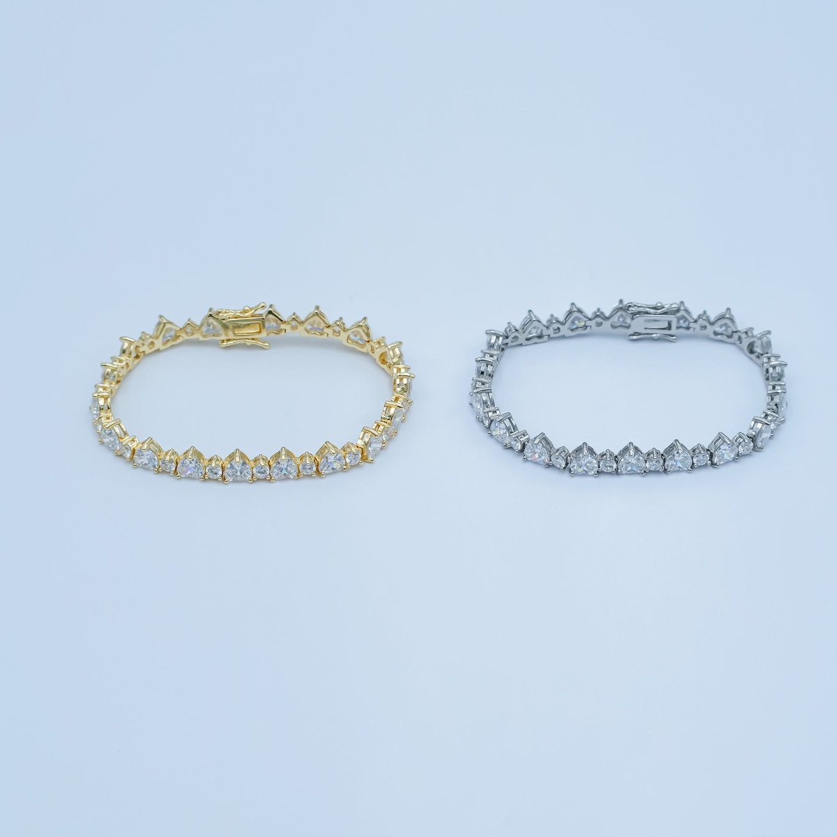 24K Gold Filled Heart CZ Tennis Chain 7 Inch Bracelet in Gold & Silver | WA - 2859 WA - 2860 - DLUXCA