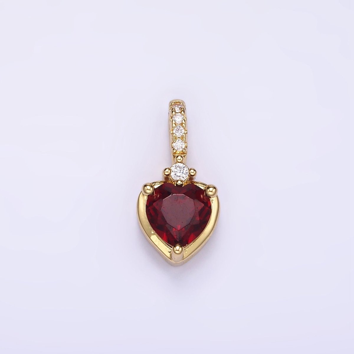 24K Gold Filled Heart Dark Red CZ Micro Paved Bail Pendant | H329 - DLUXCA