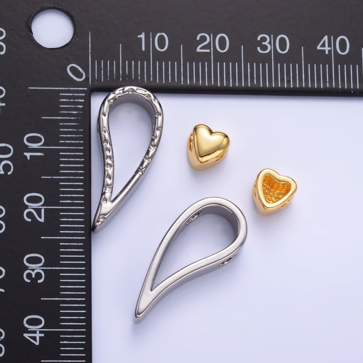 24K Gold Filled Heart Geometric Teardrop Mixed Metal Slide Charm Set | W825 - DLUXCA
