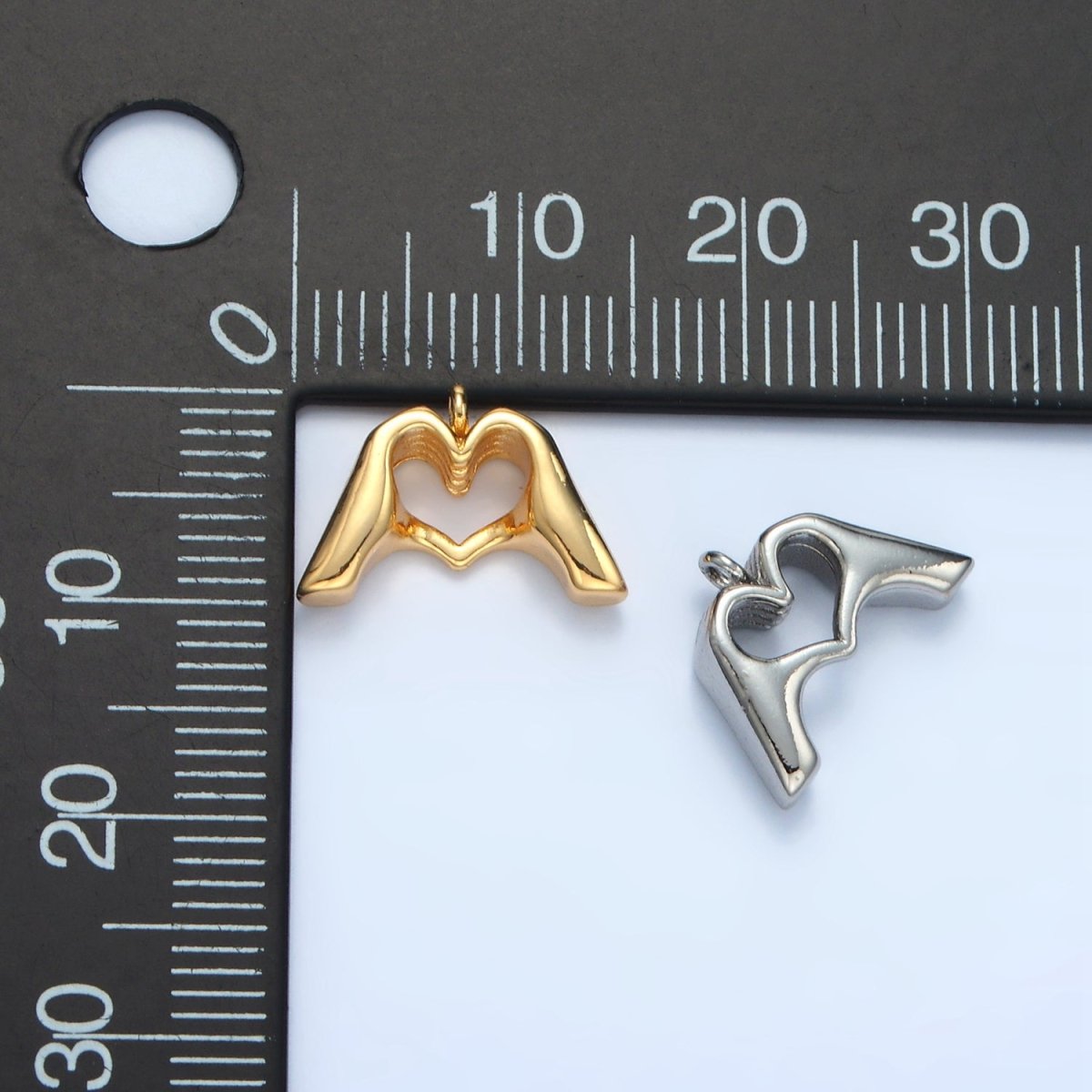 24K Gold Filled Heart Hand Gesture Charm in Gold & Silver | E372 - DLUXCA