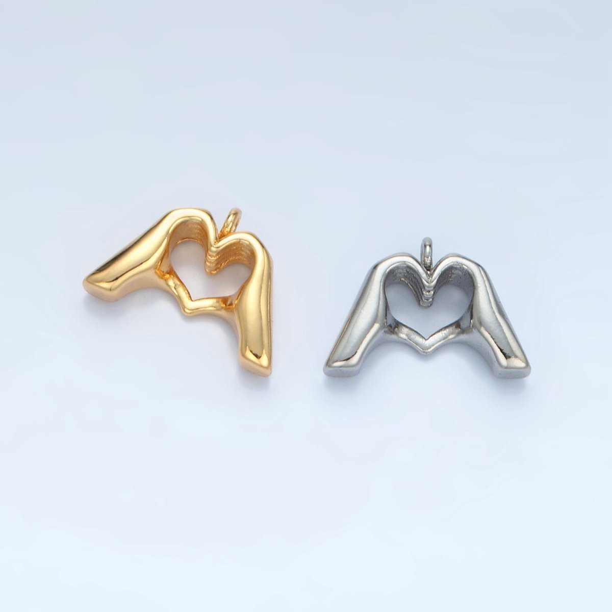 24K Gold Filled Heart Hand Gesture Charm in Gold & Silver | E372 - DLUXCA