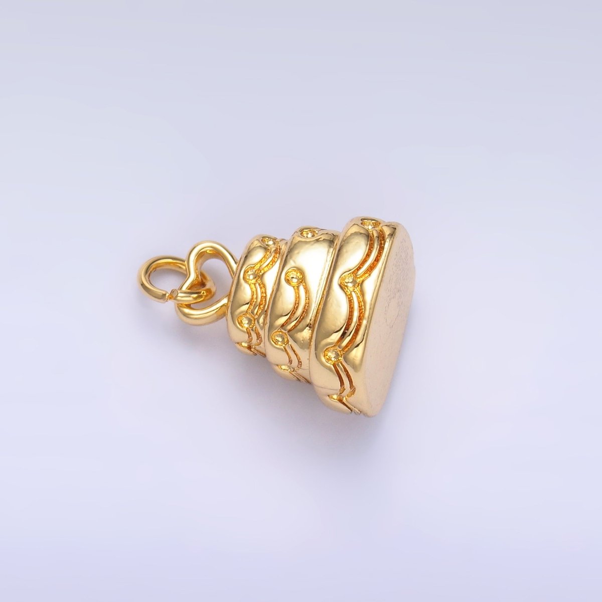 24K Gold Filled Heart Love Cake Multidimensional 3D Charm in Gold & Silver | D628 - DLUXCA