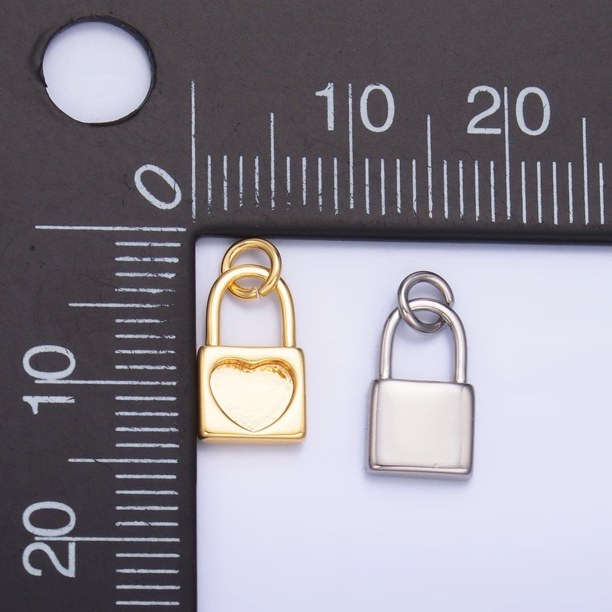 24K Gold Filled Heart Padlock Mini Charm in Gold & Silver | W871 - DLUXCA