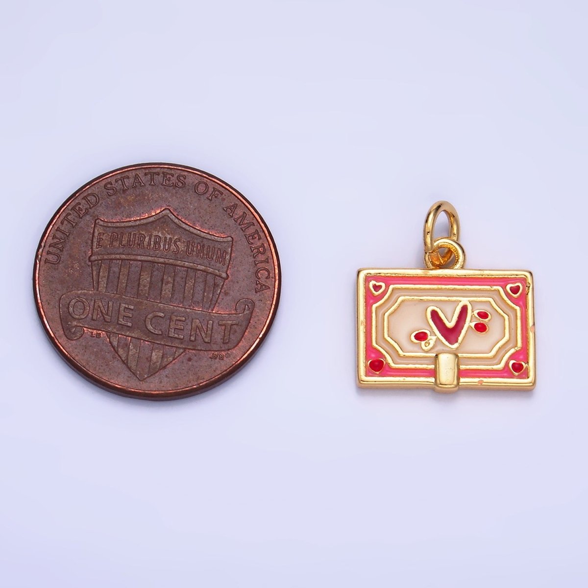 24K Gold Filled Heart Post Card Enamel Charm | W275 - DLUXCA