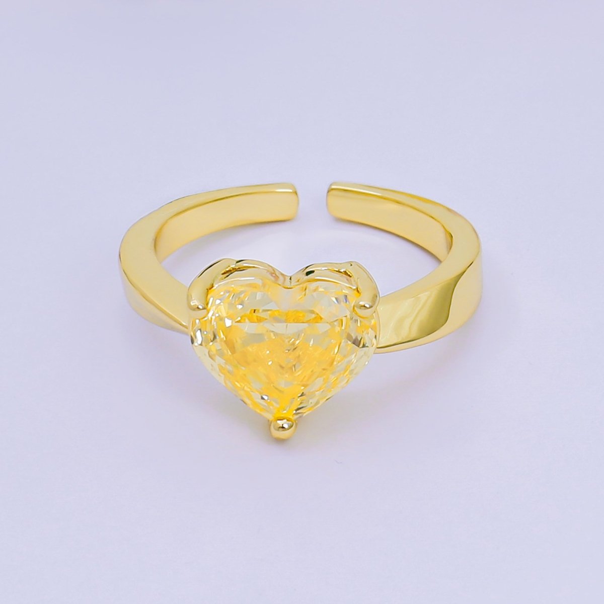 24K Gold Filled Heart - Shaped CZ Classic Love Solitaire Adjustable Ring in Green, Peach, & Pink | O - 033 O - 063 O - 073 O - 084, O - 104 - O - 106, O - 108, O - 110 - O - 114, O - 116 - DLUXCA