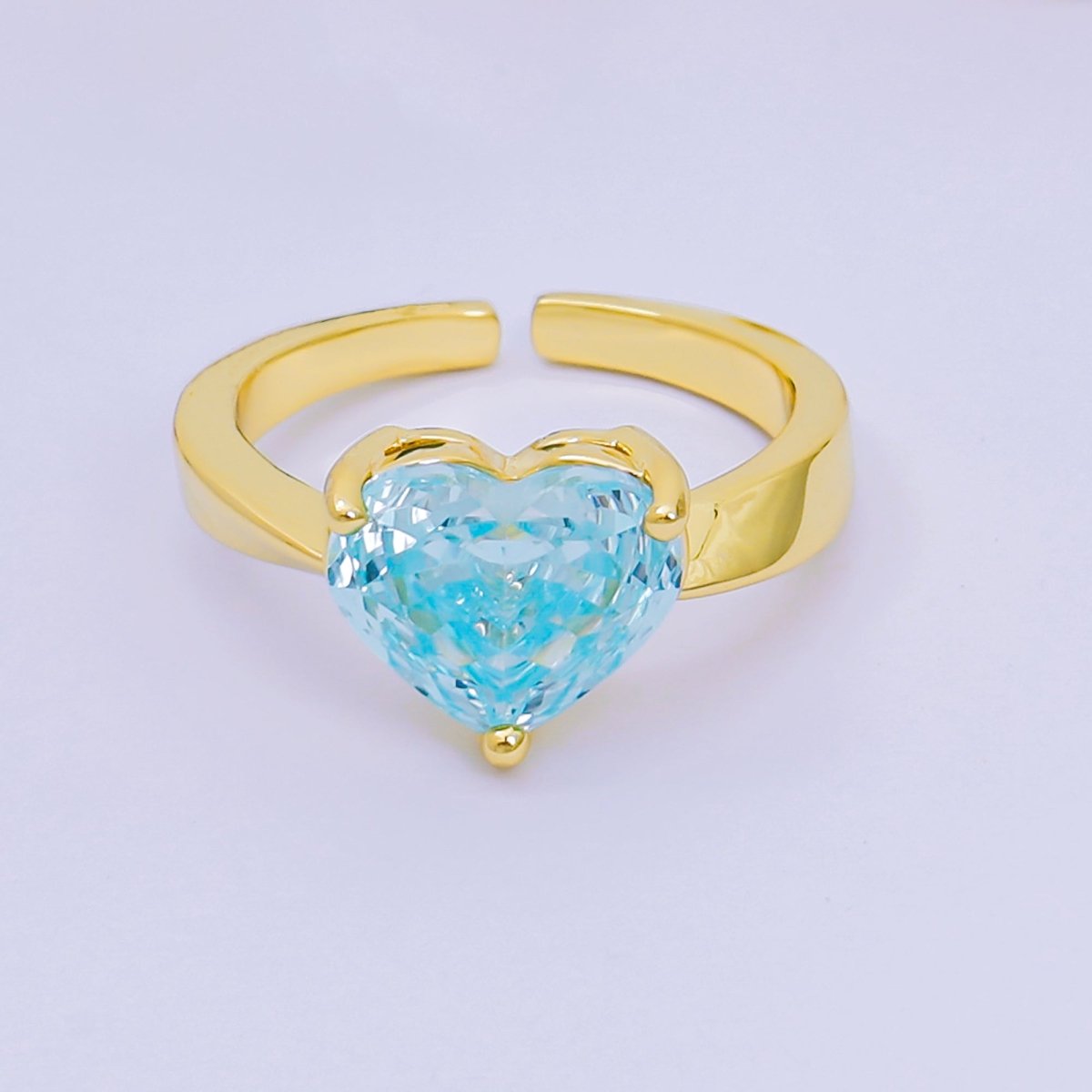 24K Gold Filled Heart - Shaped CZ Classic Love Solitaire Adjustable Ring in Green, Peach, & Pink | O - 033 O - 063 O - 073 O - 084, O - 104 - O - 106, O - 108, O - 110 - O - 114, O - 116 - DLUXCA