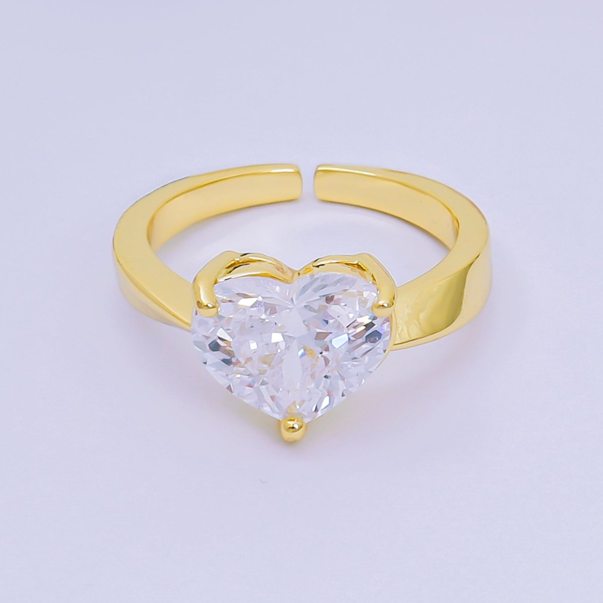 24K Gold Filled Heart - Shaped CZ Classic Love Solitaire Adjustable Ring in Green, Peach, & Pink | O - 033 O - 063 O - 073 O - 084, O - 104 - O - 106, O - 108, O - 110 - O - 114, O - 116 - DLUXCA