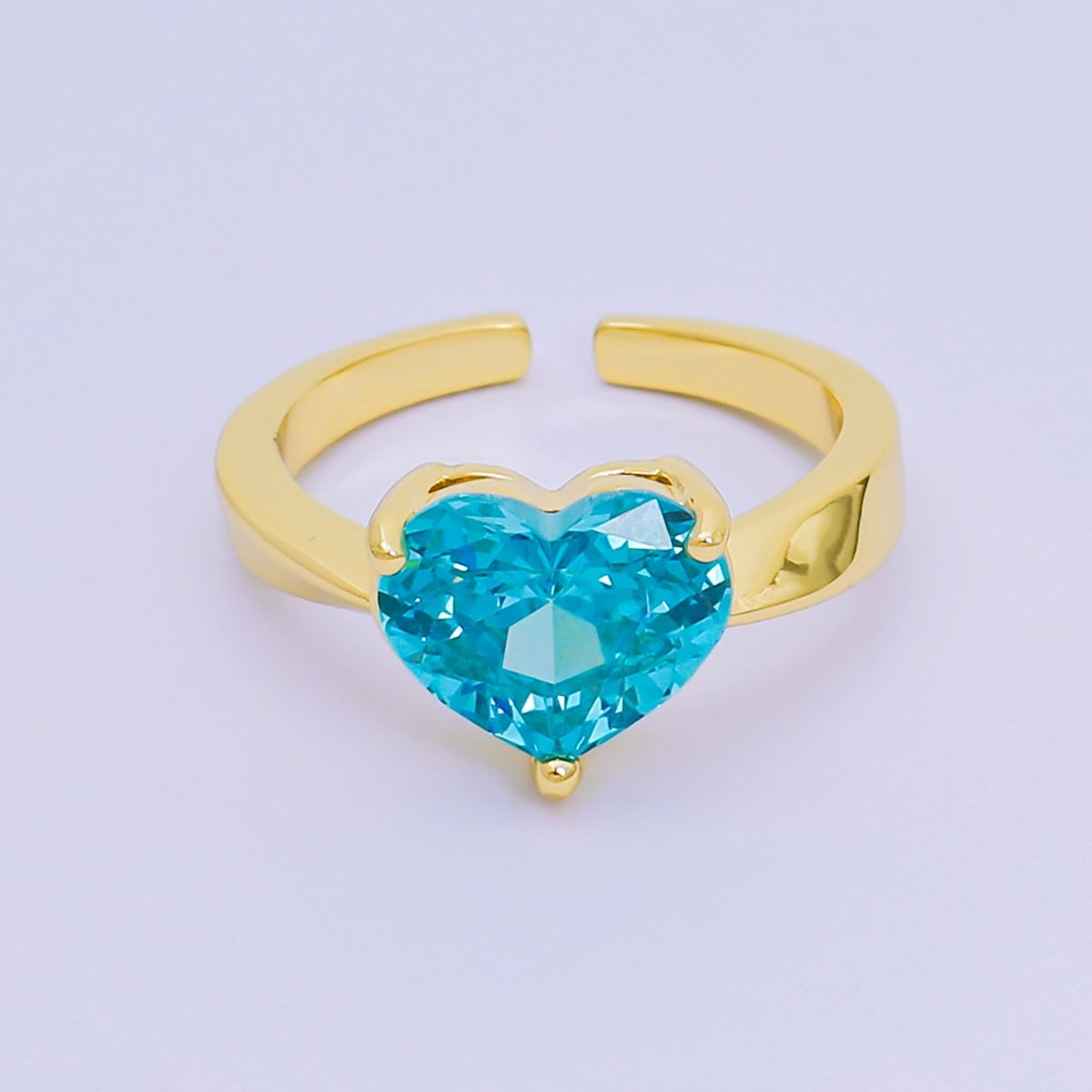 24K Gold Filled Heart - Shaped CZ Classic Love Solitaire Adjustable Ring in Green, Peach, & Pink | O - 033 O - 063 O - 073 O - 084, O - 104 - O - 106, O - 108, O - 110 - O - 114, O - 116 - DLUXCA