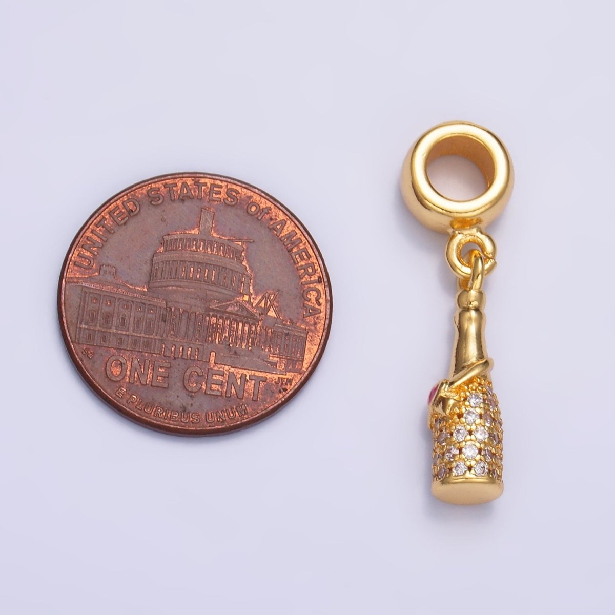 24K Gold Filled Heart Wine Bottle Micro Paved CZ Rhondelle Drop Pendant | C876 - DLUXCA