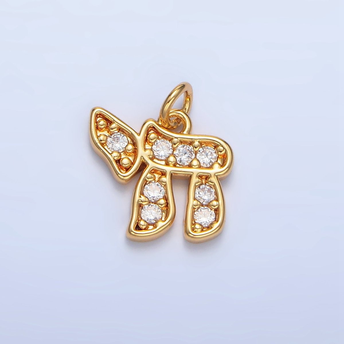 24K Gold Filled Hebrew Letter Chai Micro Paved CZ Charm in Gold & Silver | X624 - DLUXCA