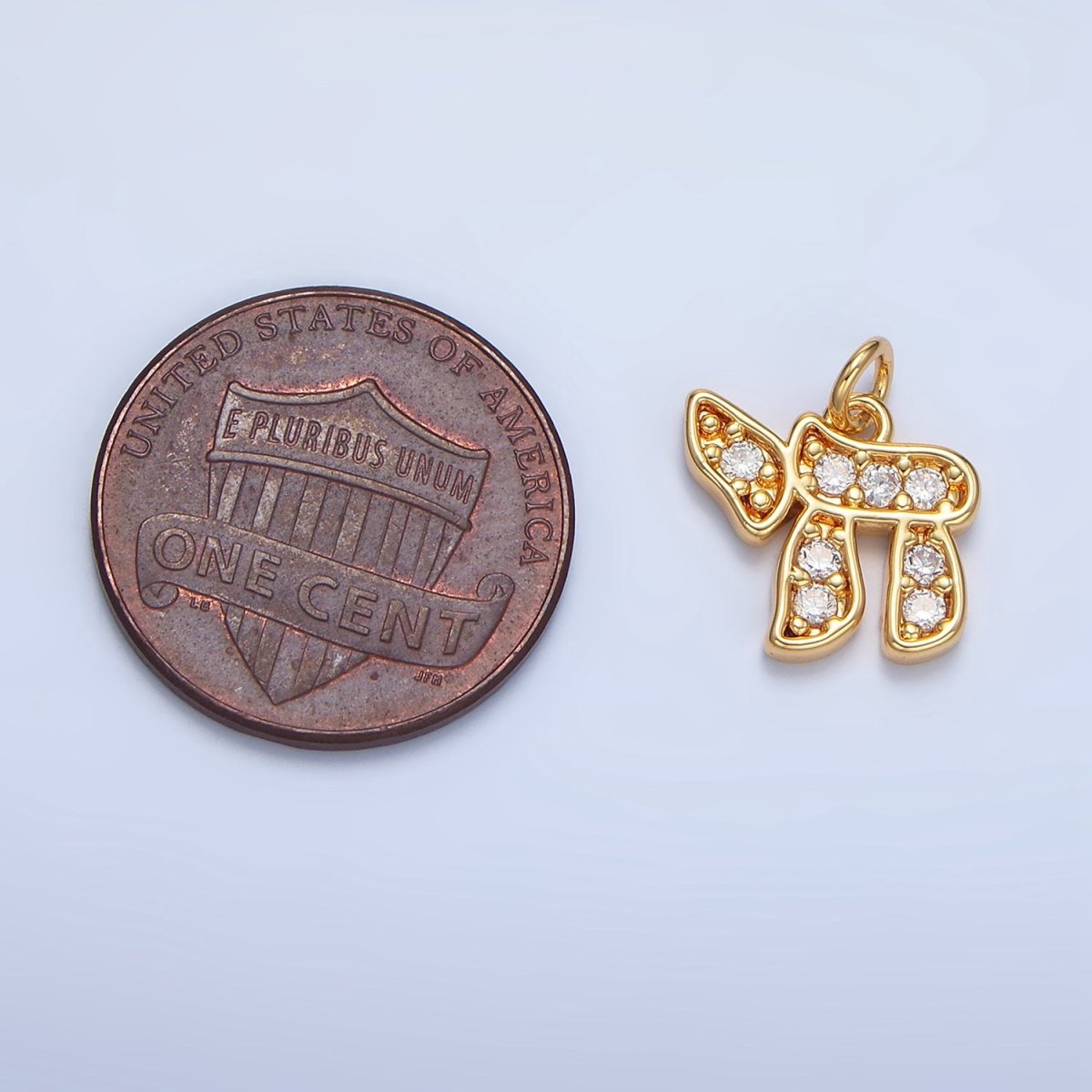 24K Gold Filled Hebrew Letter Chai Micro Paved CZ Charm in Gold & Silver | X624 - DLUXCA