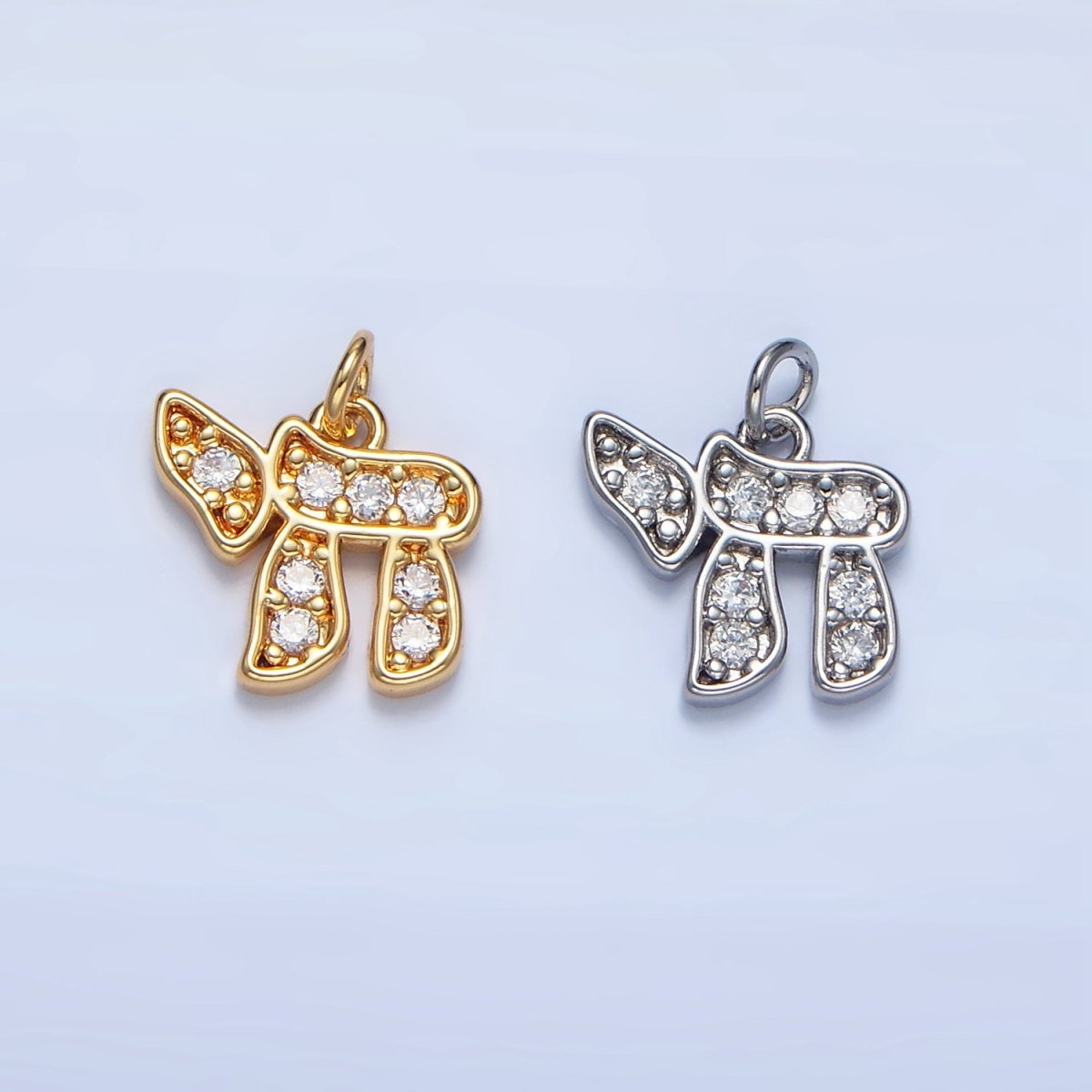 24K Gold Filled Hebrew Letter Chai Micro Paved CZ Charm in Gold & Silver | X624 - DLUXCA
