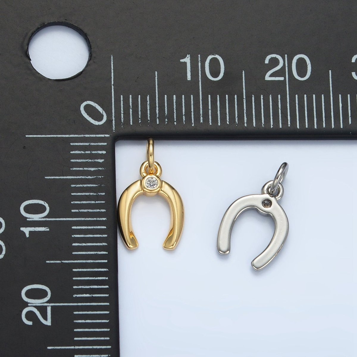 24K Gold Filled Horseshoe Clear CZ Charm in Gold & Silver | X592 - DLUXCA