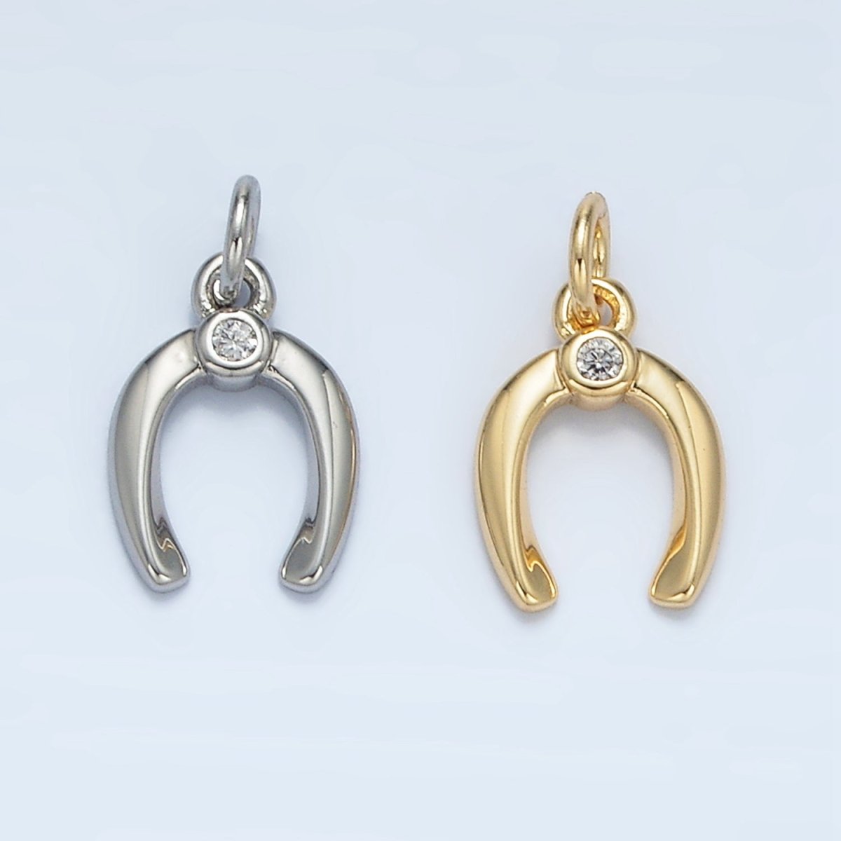 24K Gold Filled Horseshoe Clear CZ Charm in Gold & Silver | X592 - DLUXCA