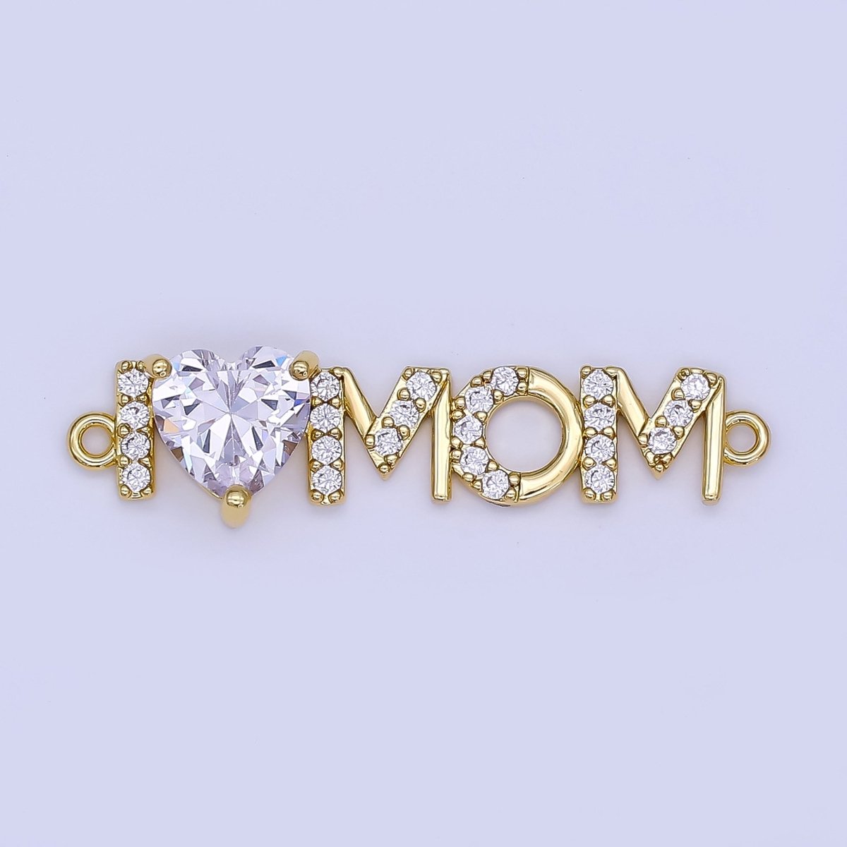 24K Gold Filled "I LOVE MOM" Heart Micro Paved CZ Connector | Y028 - DLUXCA