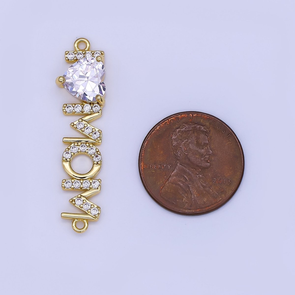 24K Gold Filled "I LOVE MOM" Heart Micro Paved CZ Connector | Y028 - DLUXCA