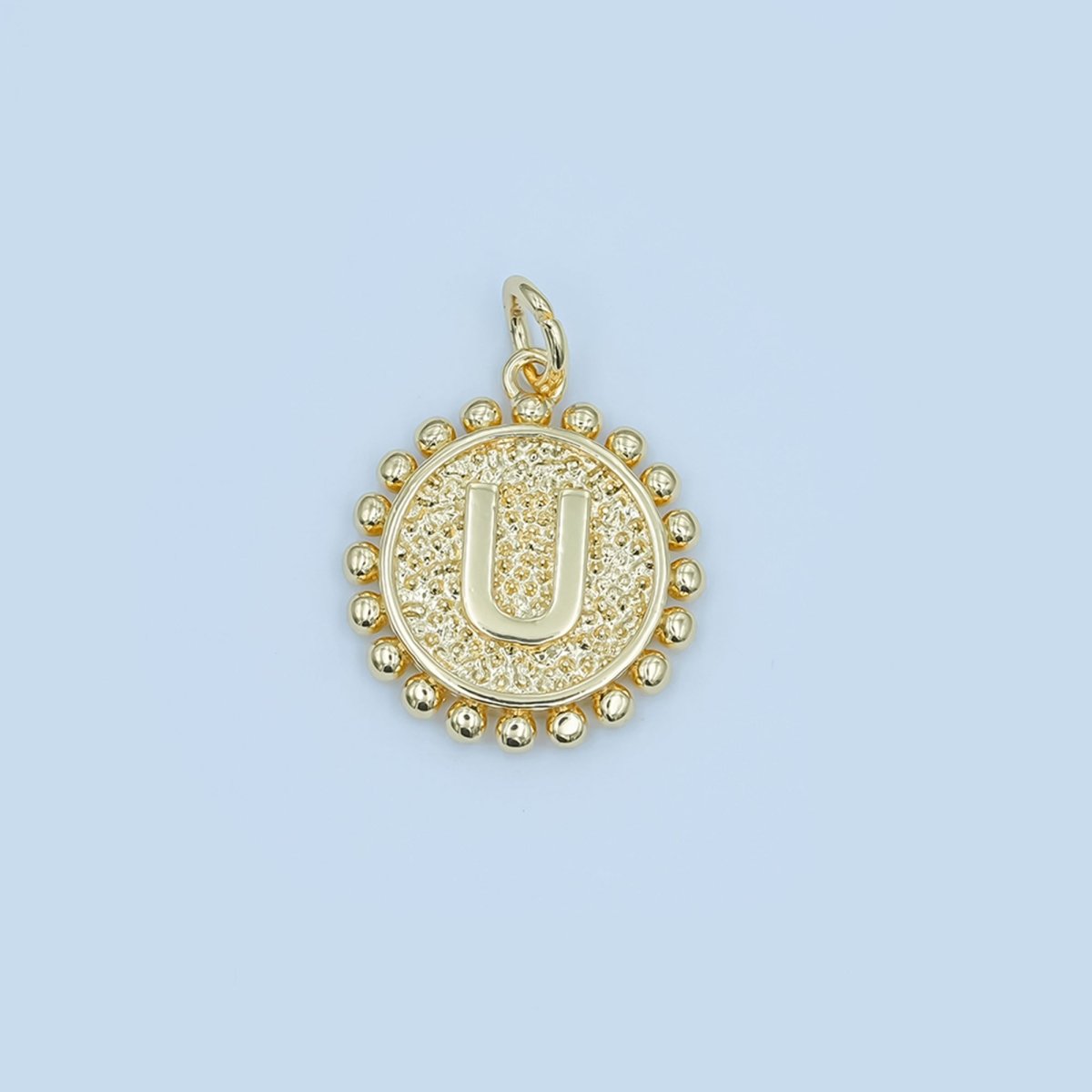 24K Gold Filled Initial Letter Geometric Dotted Round Charm | A292 - A304 - DLUXCA