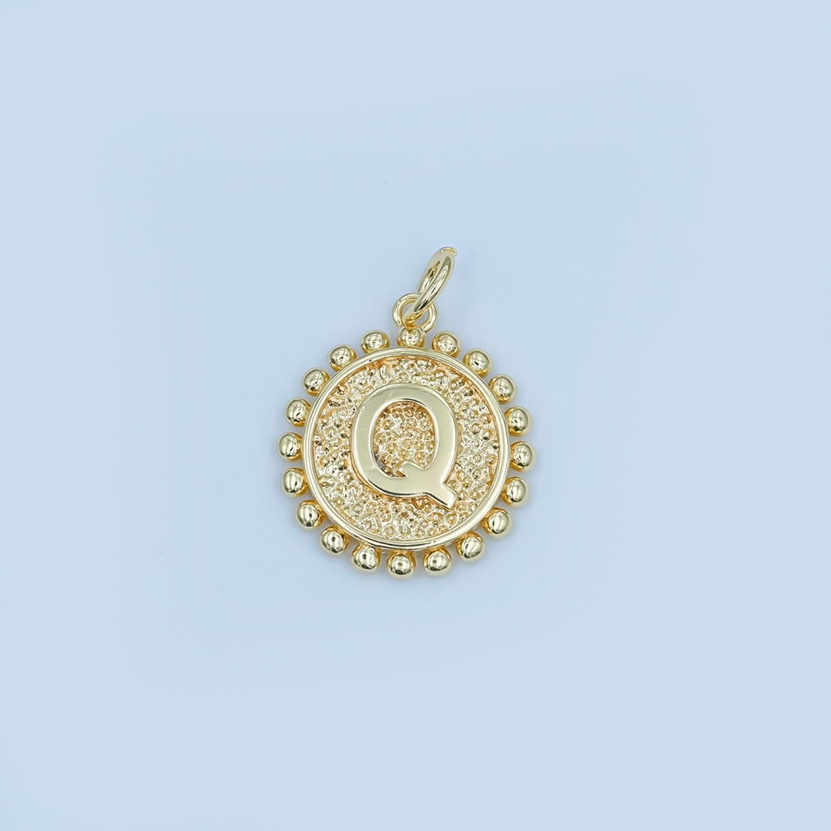 24K Gold Filled Initial Letter Geometric Dotted Round Charm | A292 - A304 - DLUXCA