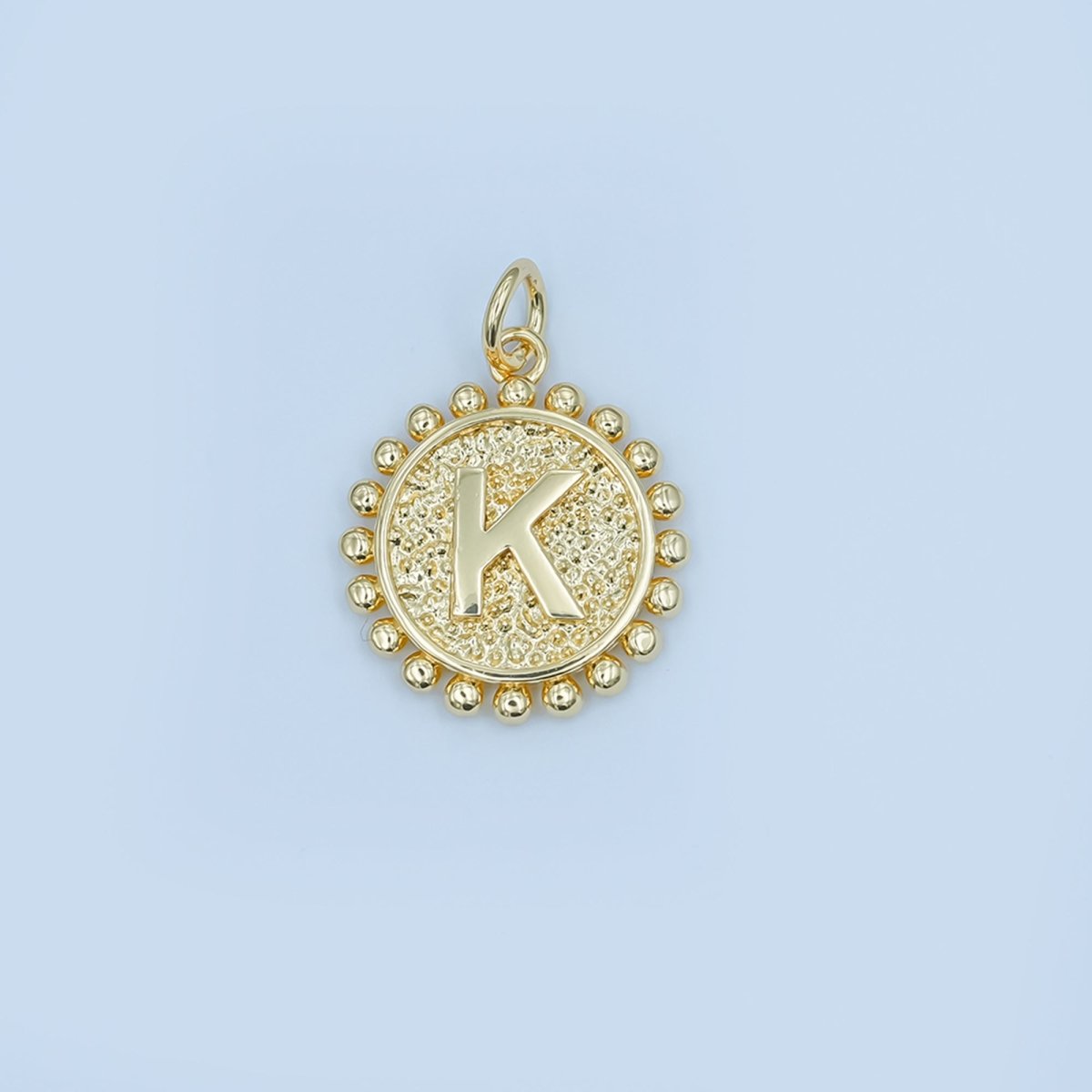 24K Gold Filled Initial Letter Geometric Dotted Round Charm | A292 - A304 - DLUXCA