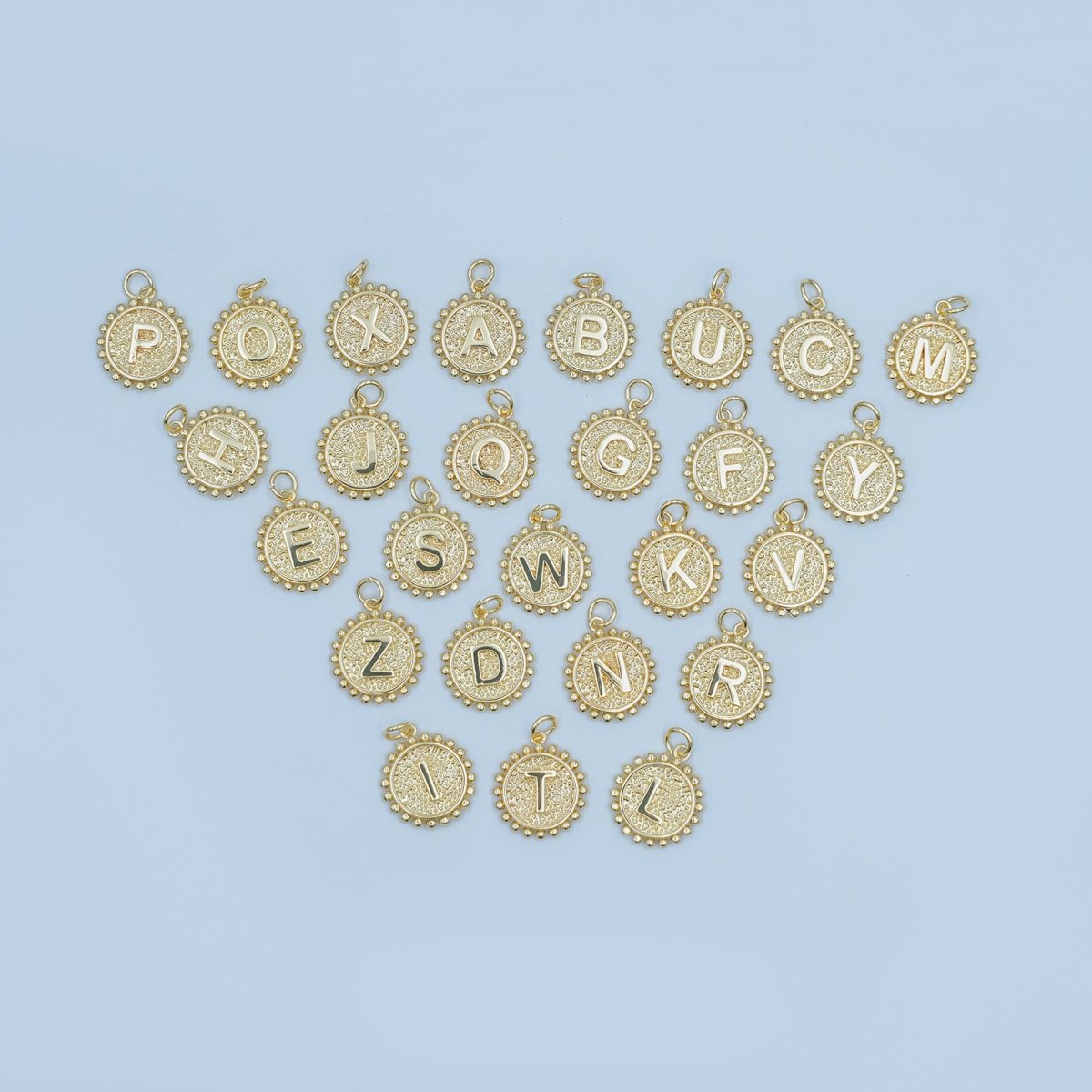 24K Gold Filled Initial Letter Geometric Dotted Round Charm | A292 - A304 - DLUXCA