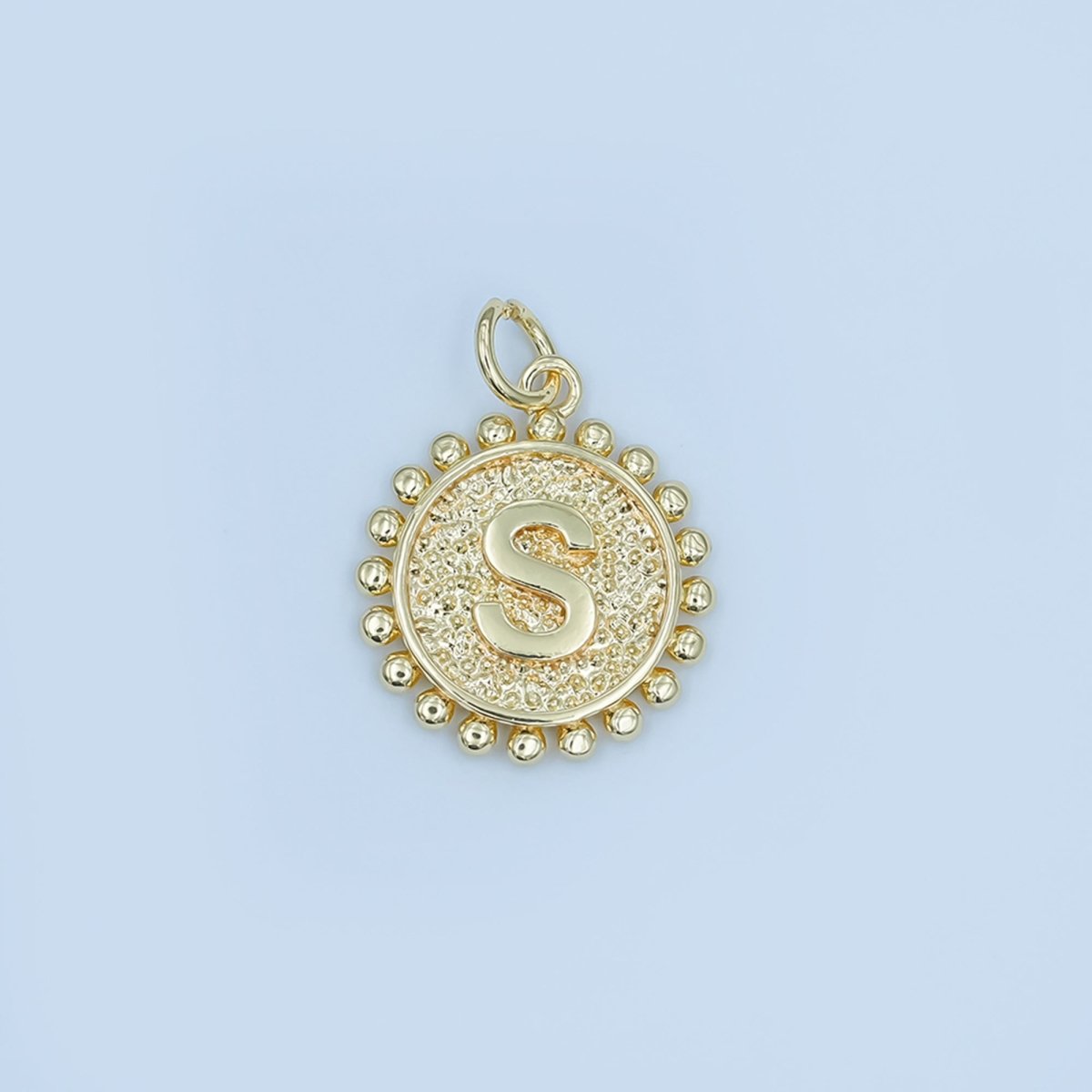 24K Gold Filled Initial Letter Geometric Dotted Round Charm | A292 - A304 - DLUXCA