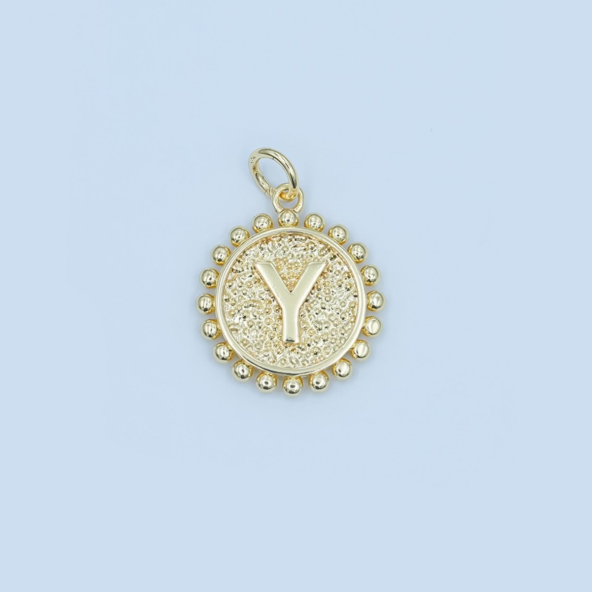 24K Gold Filled Initial Letter Geometric Dotted Round Charm | A292 - A304 - DLUXCA