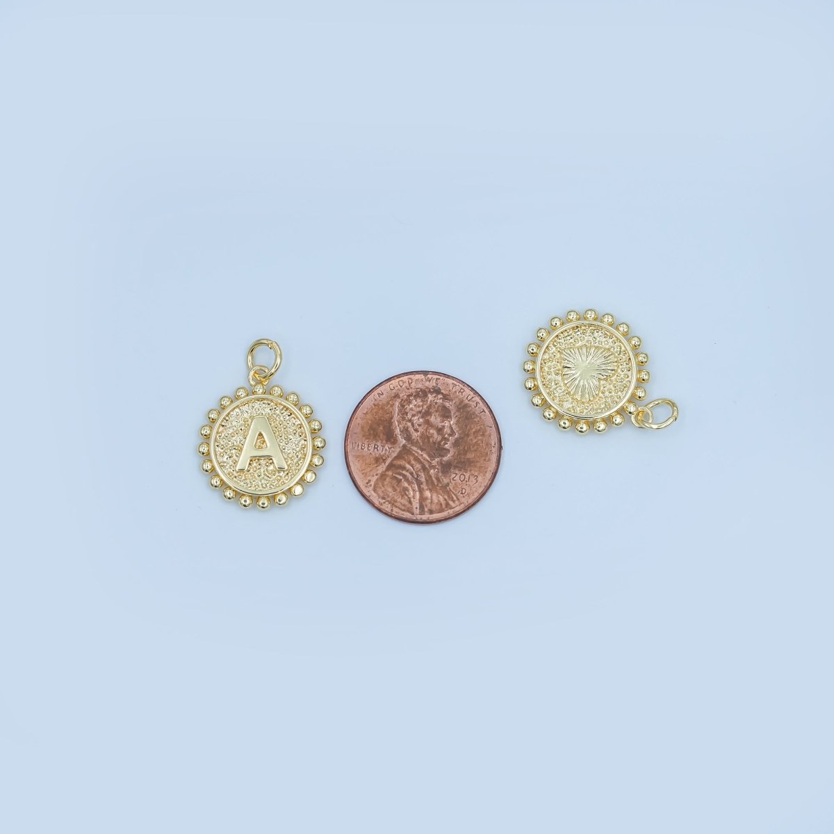24K Gold Filled Initial Letter Geometric Dotted Round Charm | A292 - A304 - DLUXCA