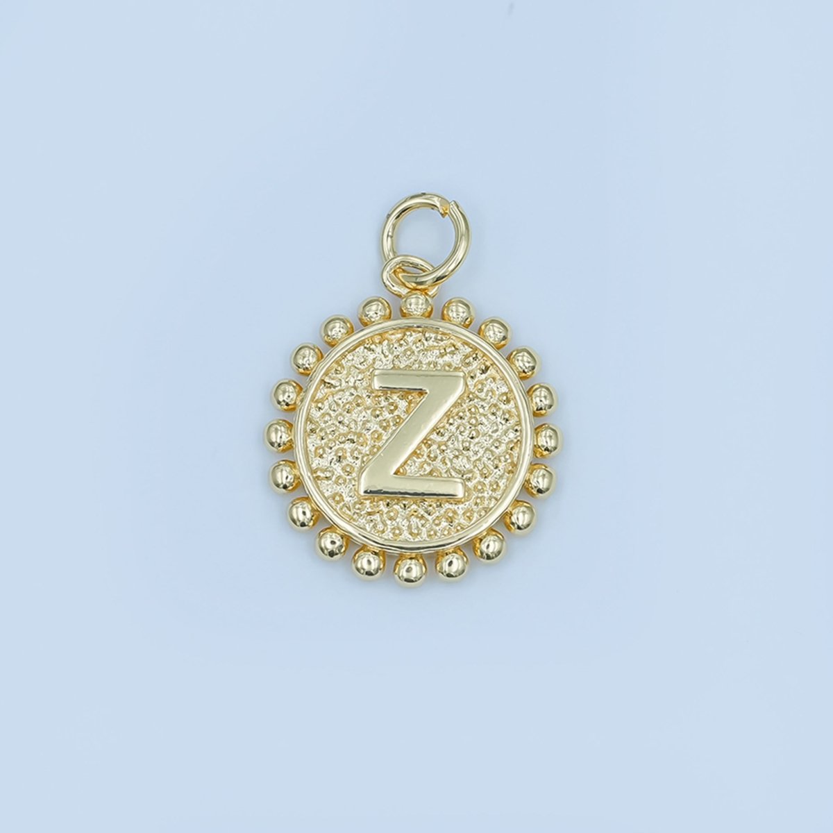 24K Gold Filled Initial Letter Geometric Dotted Round Charm | A292 - A304 - DLUXCA