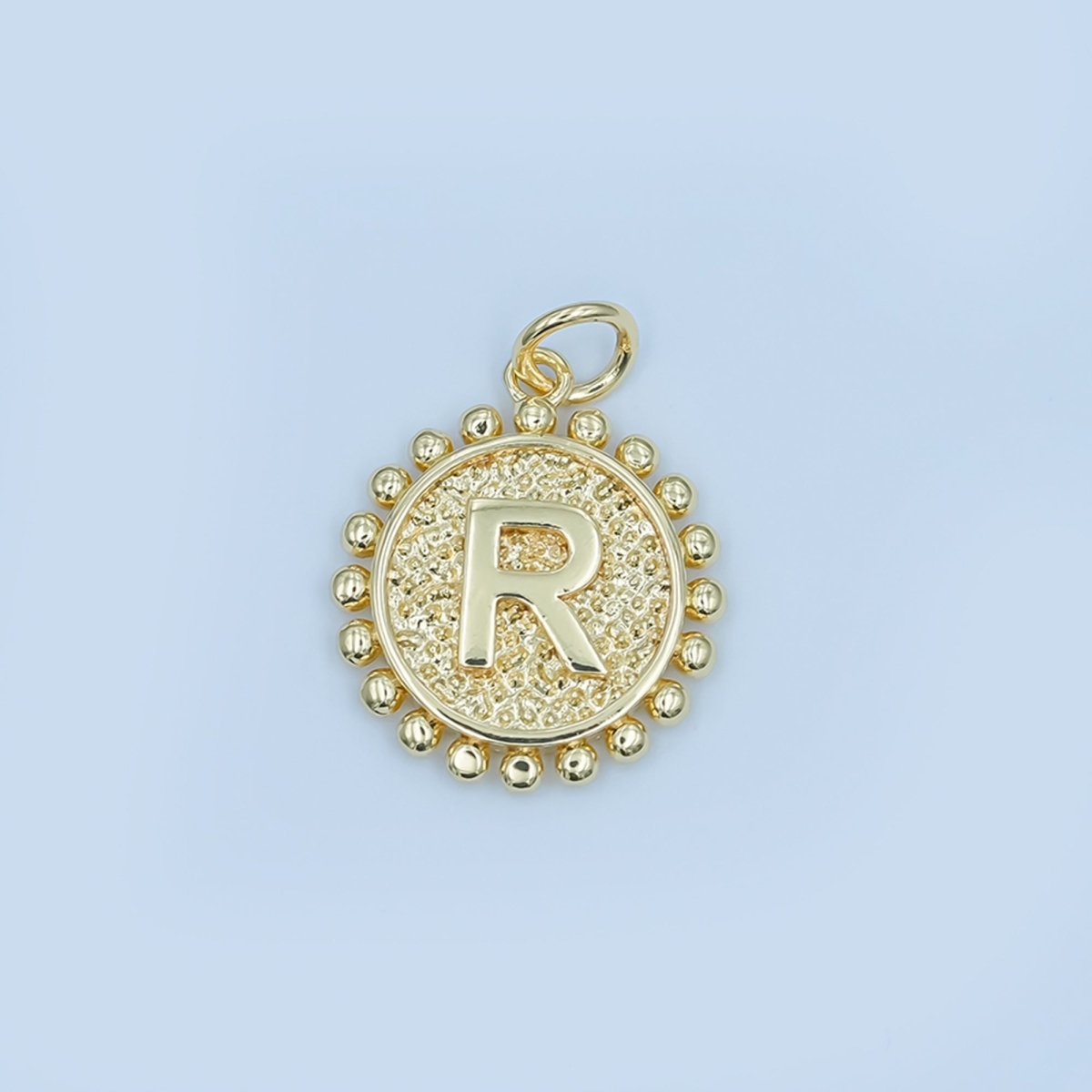 24K Gold Filled Initial Letter Geometric Dotted Round Charm | A292 - A304 - DLUXCA