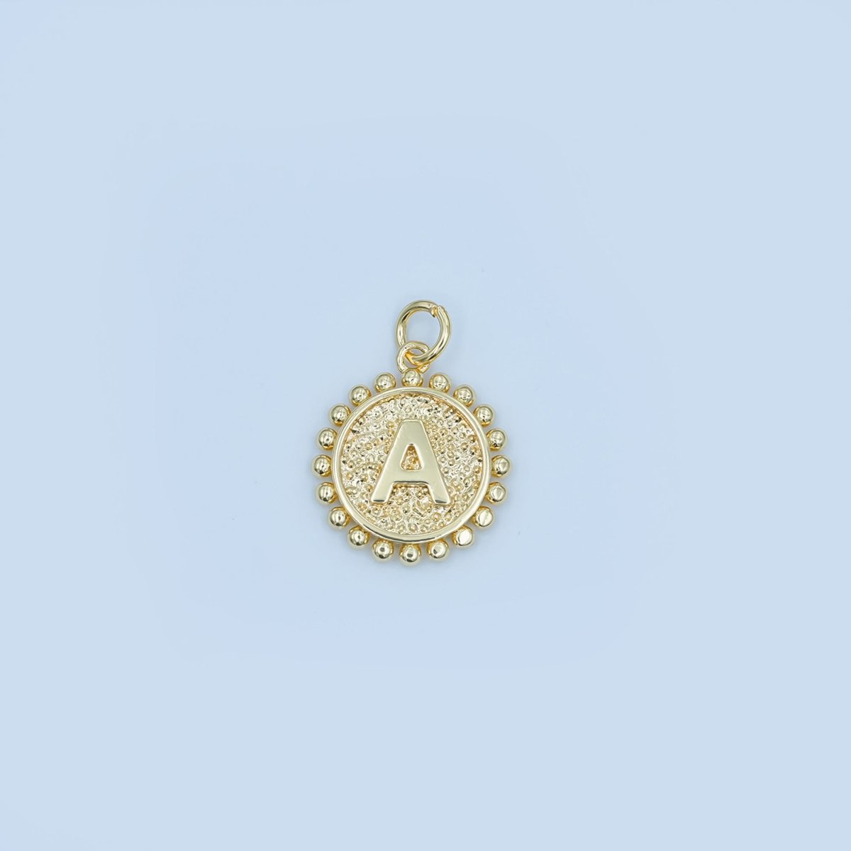 24K Gold Filled Initial Letter Geometric Dotted Round Charm | A292 - A304 - DLUXCA
