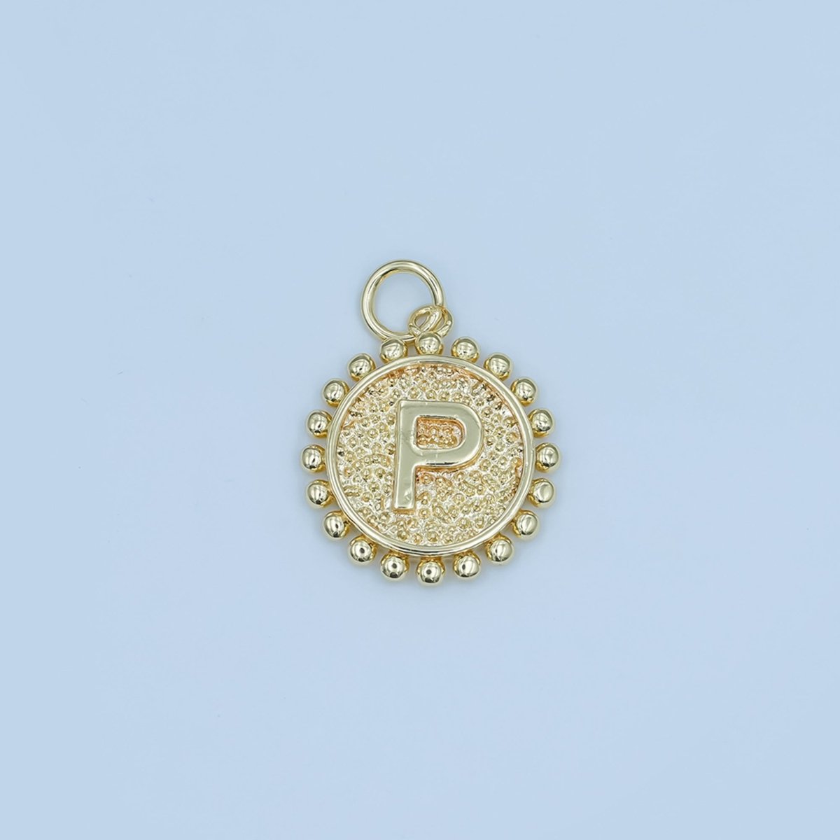 24K Gold Filled Initial Letter Geometric Dotted Round Charm | A292 - A304 - DLUXCA