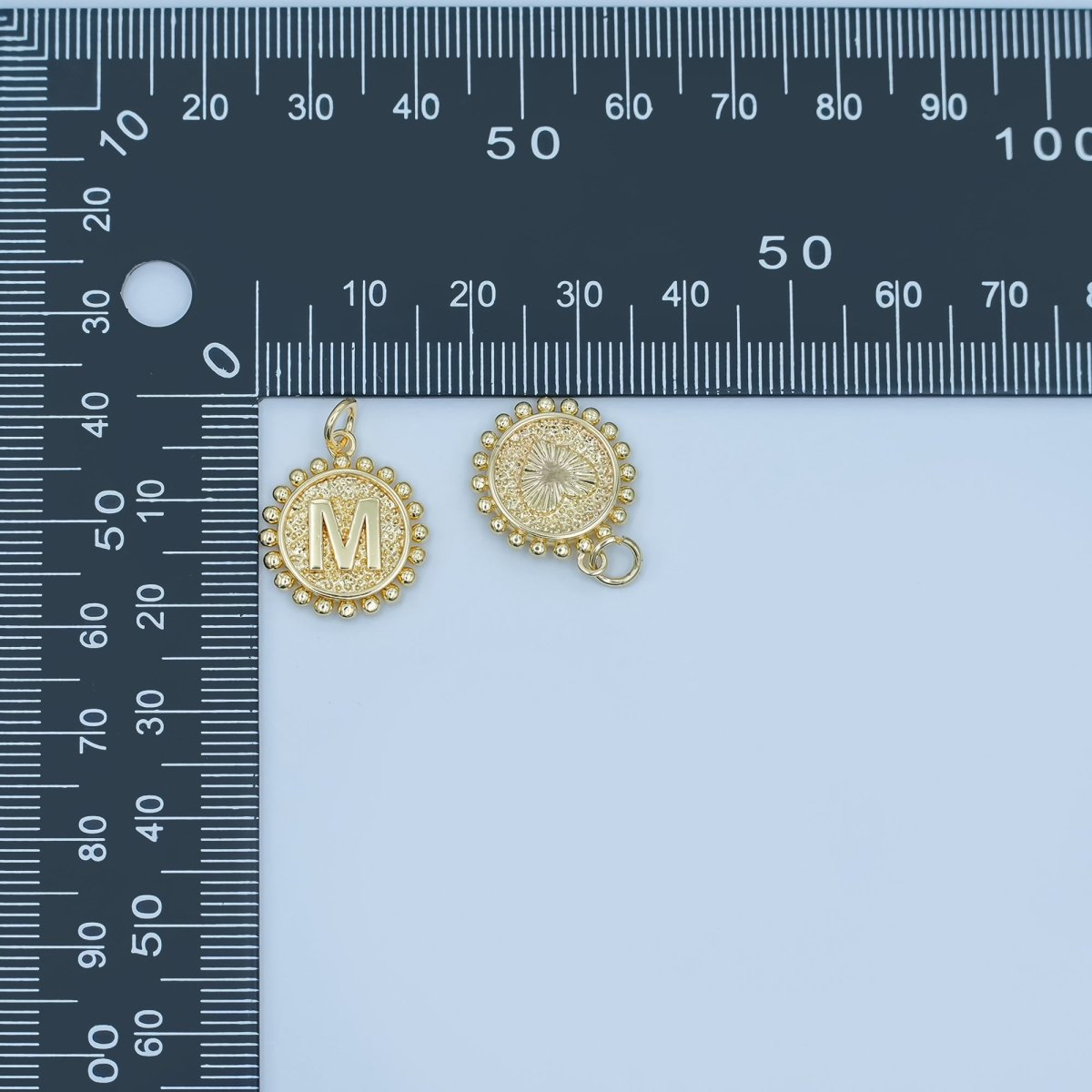 24K Gold Filled Initial Letter Geometric Dotted Round Charm | A292 - A304 - DLUXCA