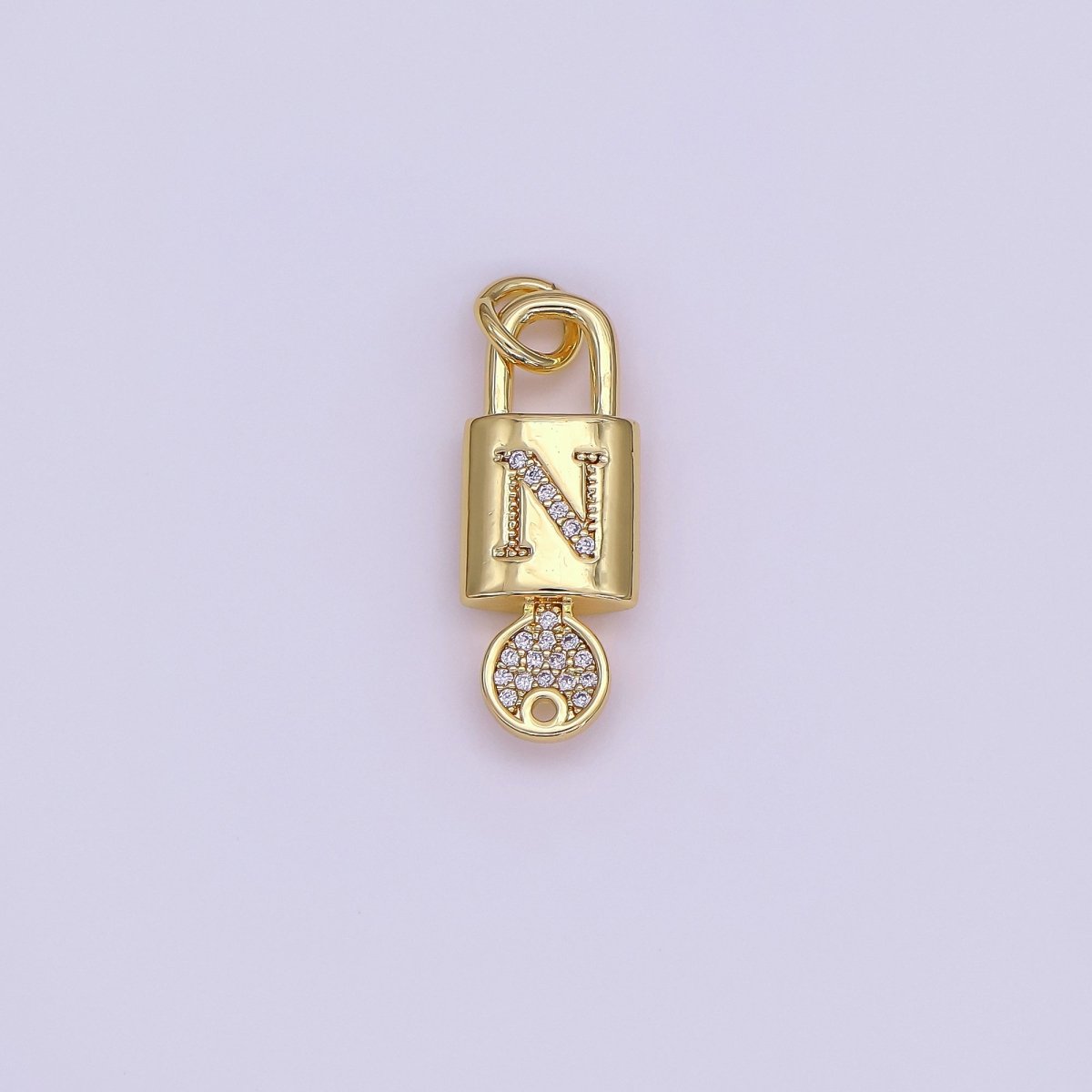 24K Gold Filled Initial Letter Micro Paved Padlock Key Charm | AF014 - AF026 - DLUXCA