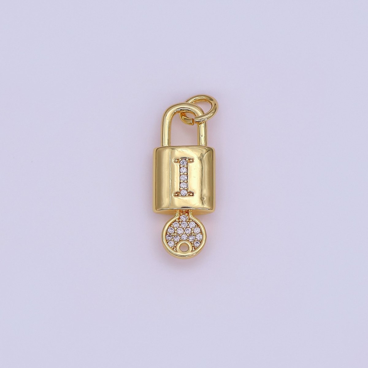 24K Gold Filled Initial Letter Micro Paved Padlock Key Charm | AF014 - AF026 - DLUXCA
