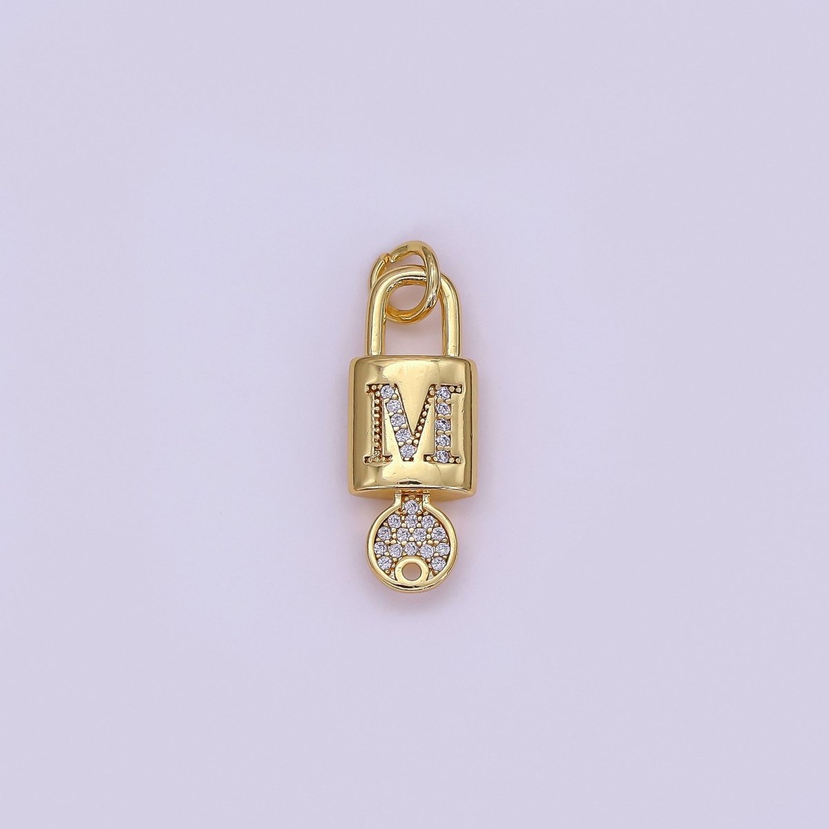 24K Gold Filled Initial Letter Micro Paved Padlock Key Charm | AF014 - AF026 - DLUXCA