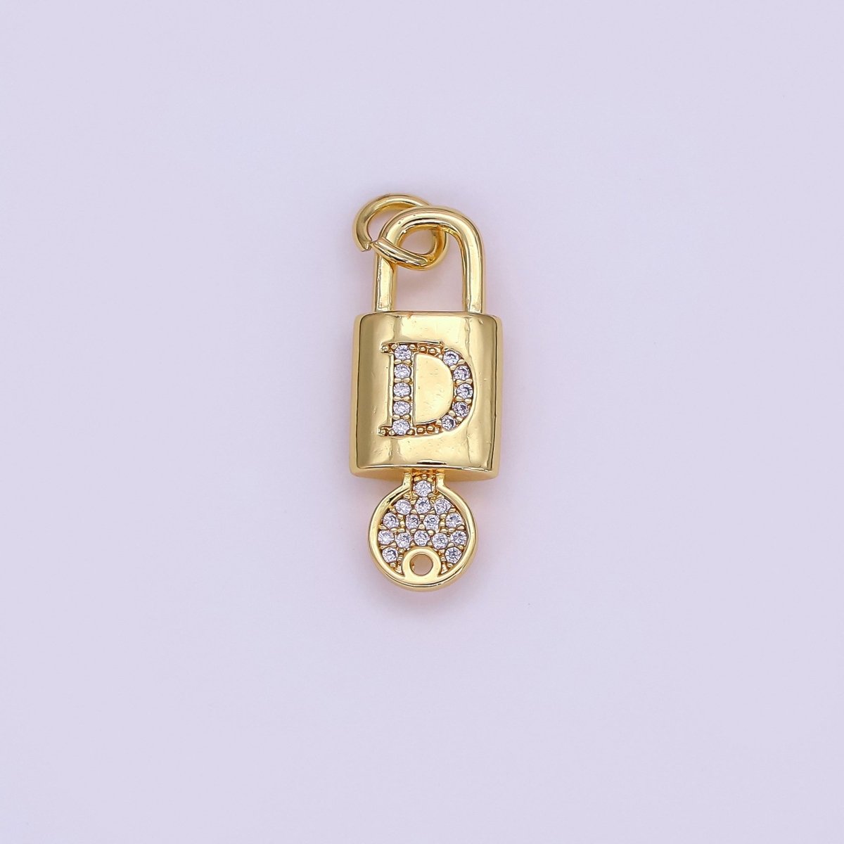 24K Gold Filled Initial Letter Micro Paved Padlock Key Charm | AF014 - AF026 - DLUXCA