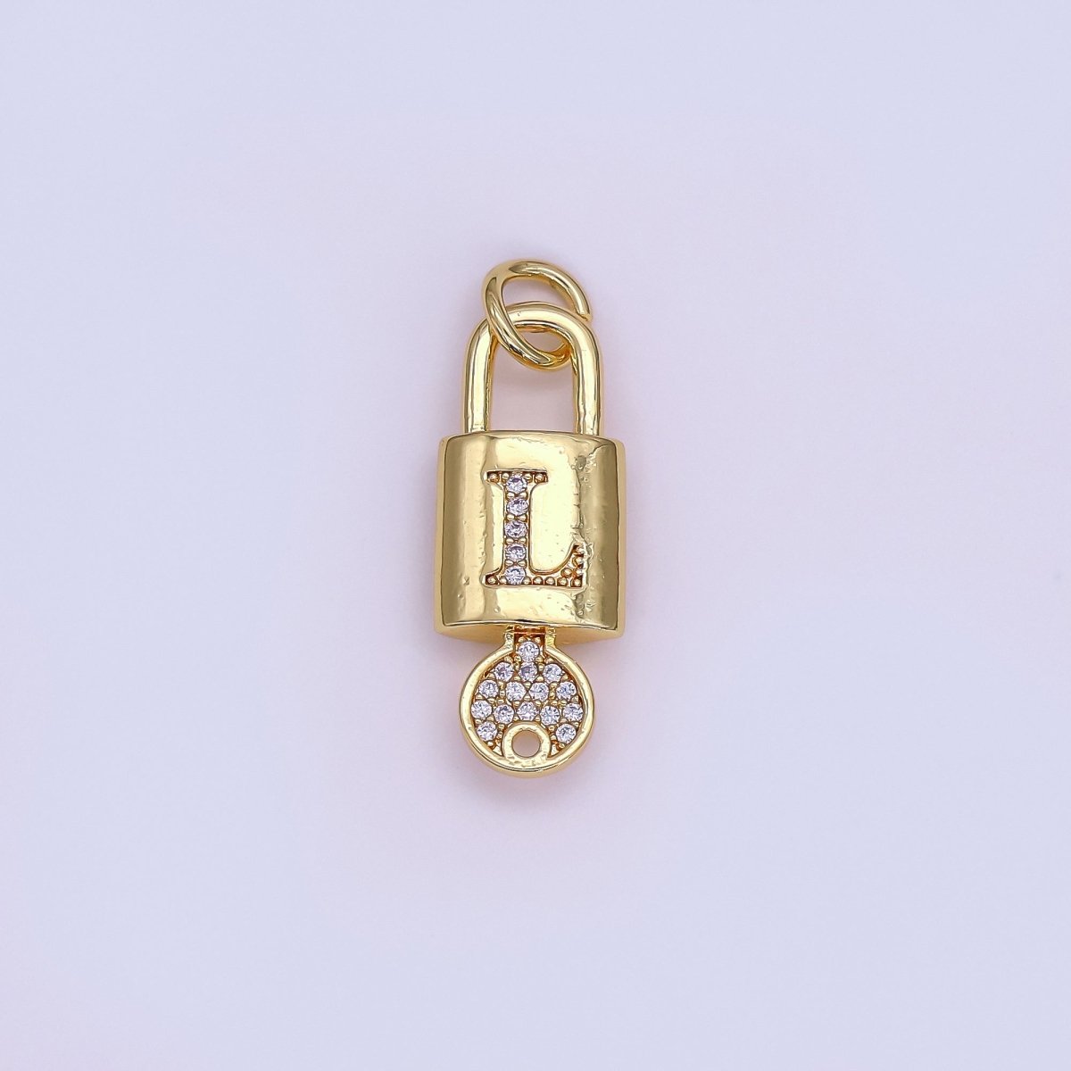 24K Gold Filled Initial Letter Micro Paved Padlock Key Charm | AF014 - AF026 - DLUXCA