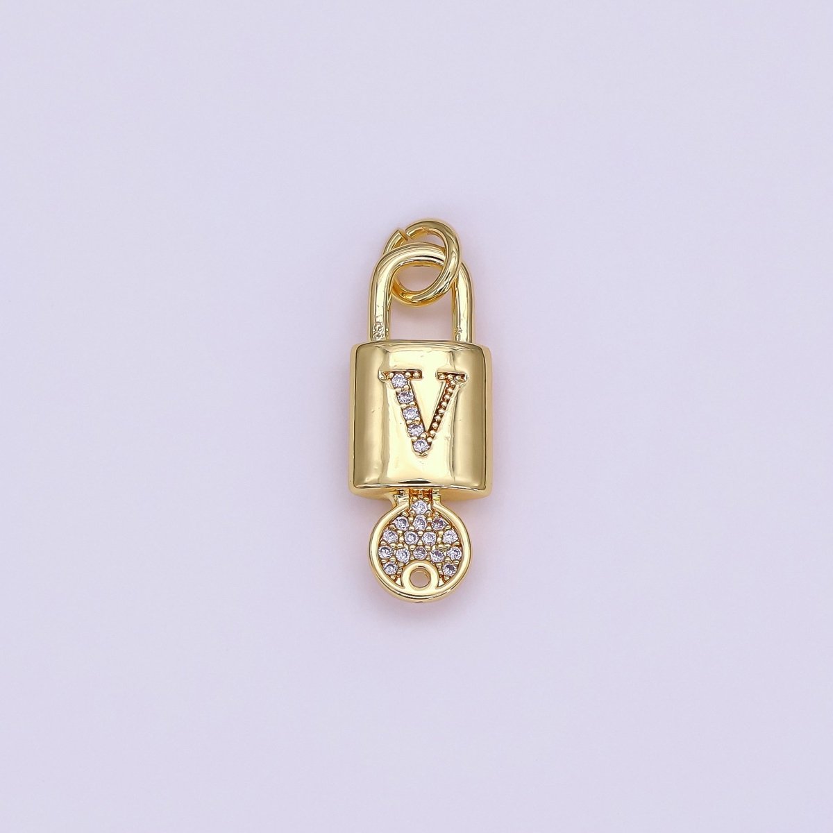 24K Gold Filled Initial Letter Micro Paved Padlock Key Charm | AF014 - AF026 - DLUXCA