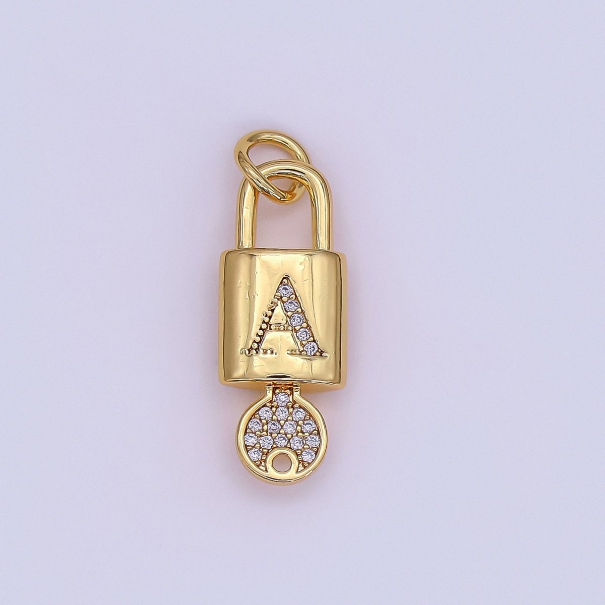 24K Gold Filled Initial Letter Micro Paved Padlock Key Charm | AF014 - AF026 - DLUXCA
