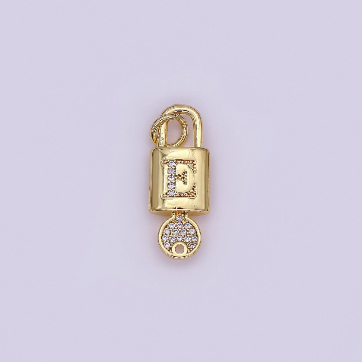 24K Gold Filled Initial Letter Micro Paved Padlock Key Charm | AF014 - AF026 - DLUXCA