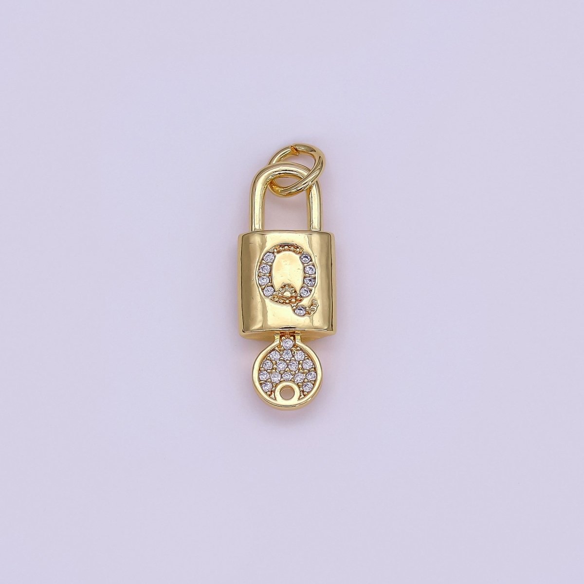 24K Gold Filled Initial Letter Micro Paved Padlock Key Charm | AF014 - AF026 - DLUXCA
