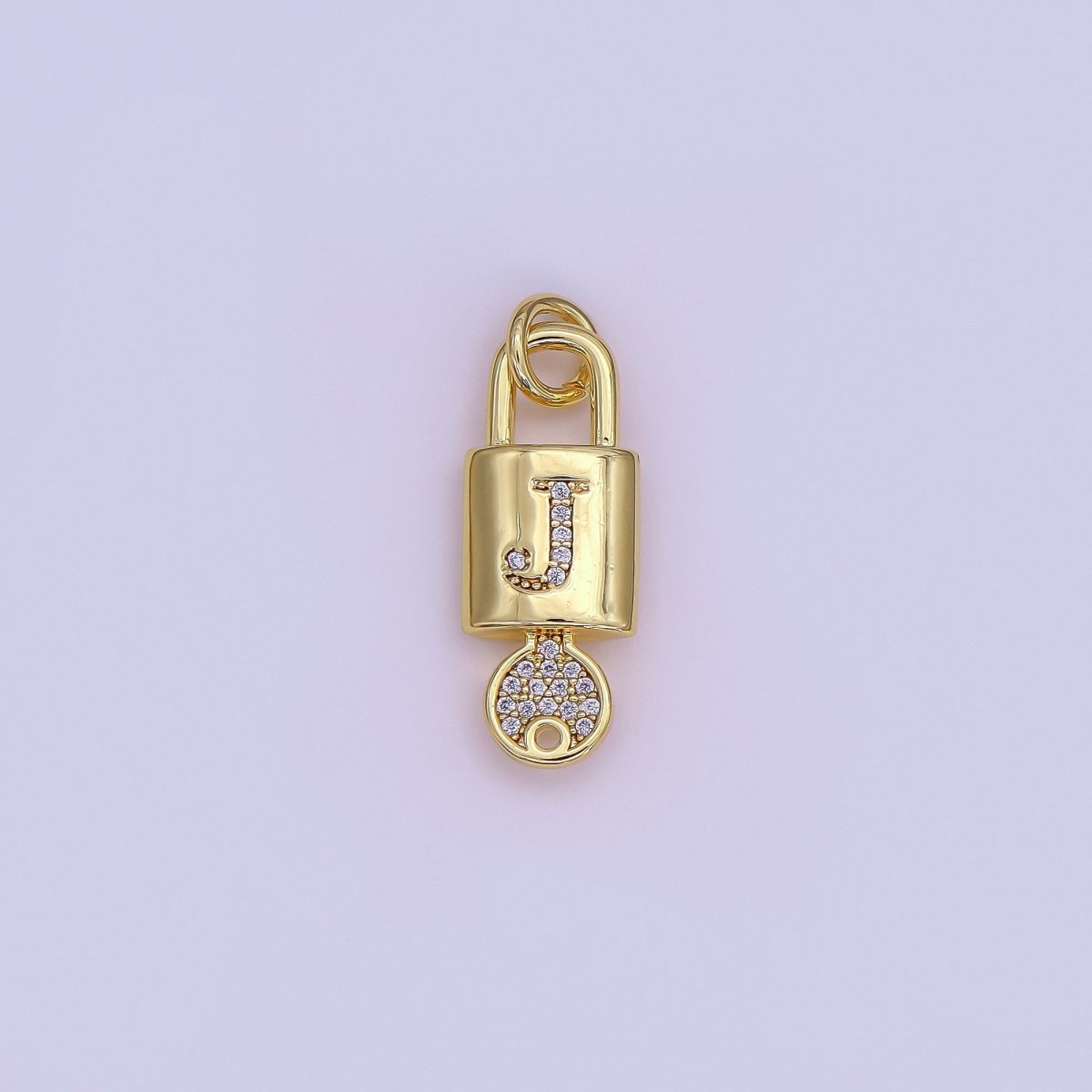 24K Gold Filled Initial Letter Micro Paved Padlock Key Charm | AF014 - AF026 - DLUXCA