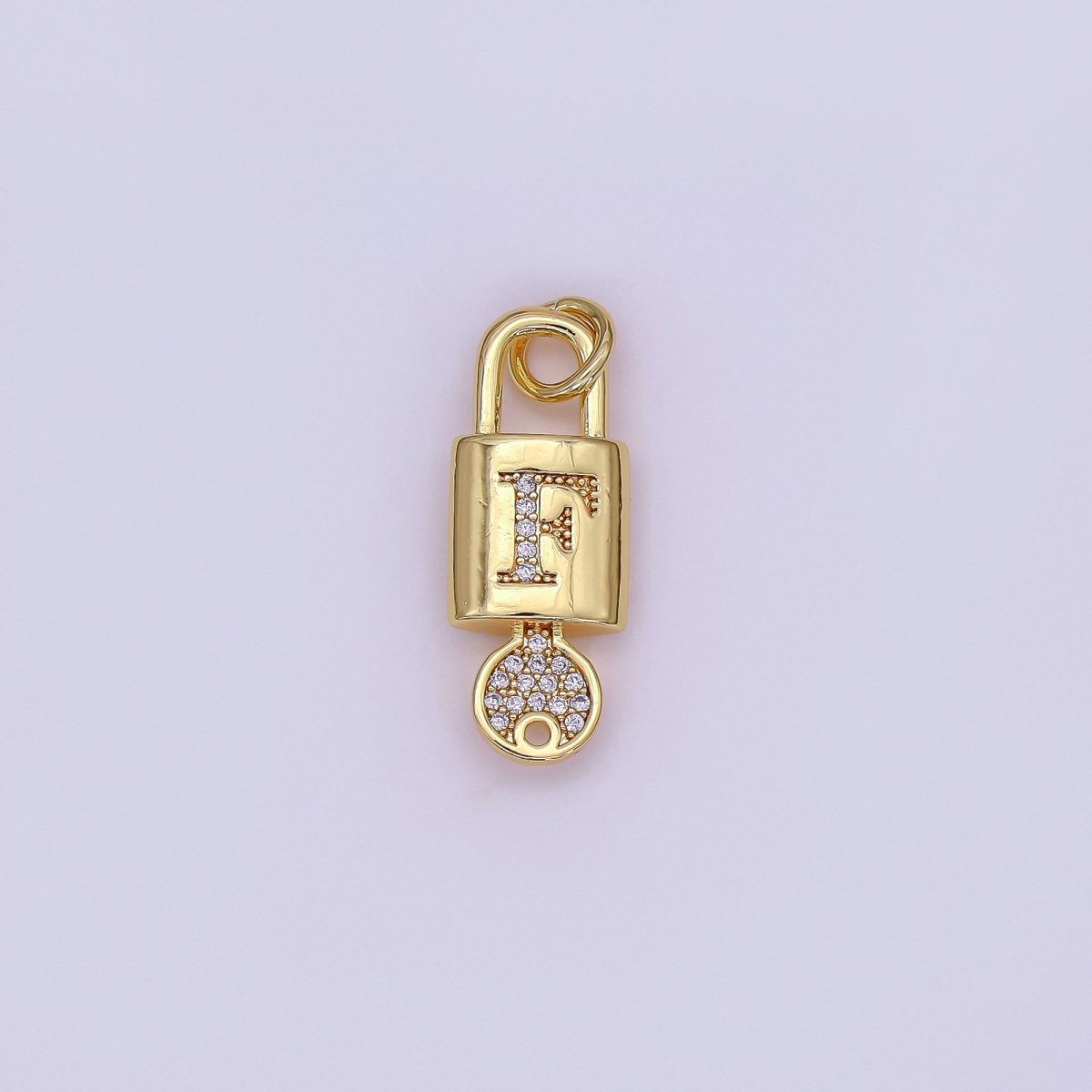 24K Gold Filled Initial Letter Micro Paved Padlock Key Charm | AF014 - AF026 - DLUXCA