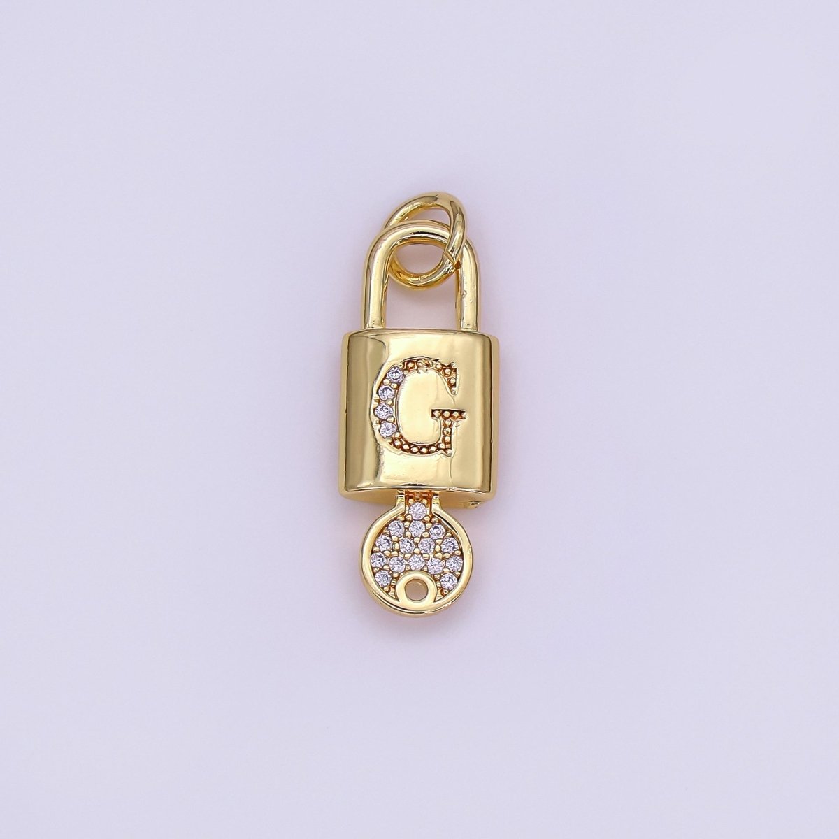 24K Gold Filled Initial Letter Micro Paved Padlock Key Charm | AF014 - AF026 - DLUXCA